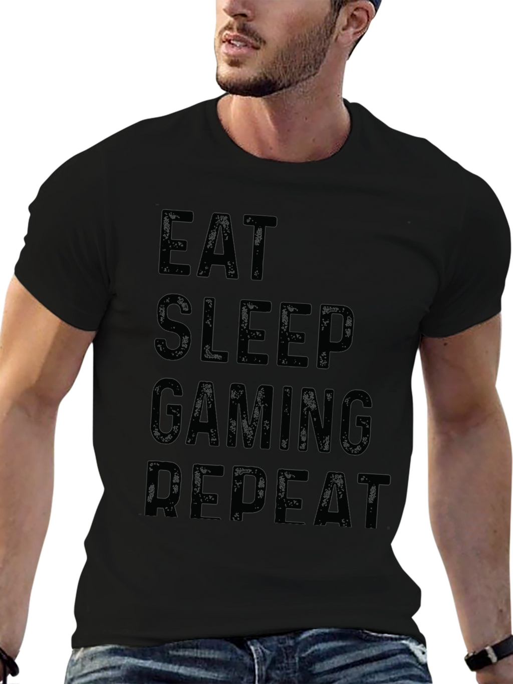 Eat Sleep Gaming Repeat Black Graphic Tee