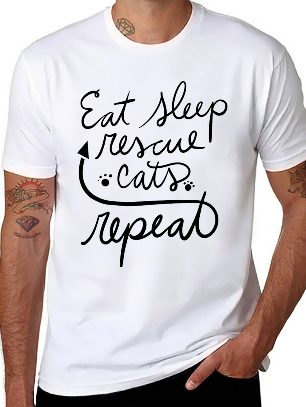 Eat Sleep Rescue Cats Repeat Black T-Shirt