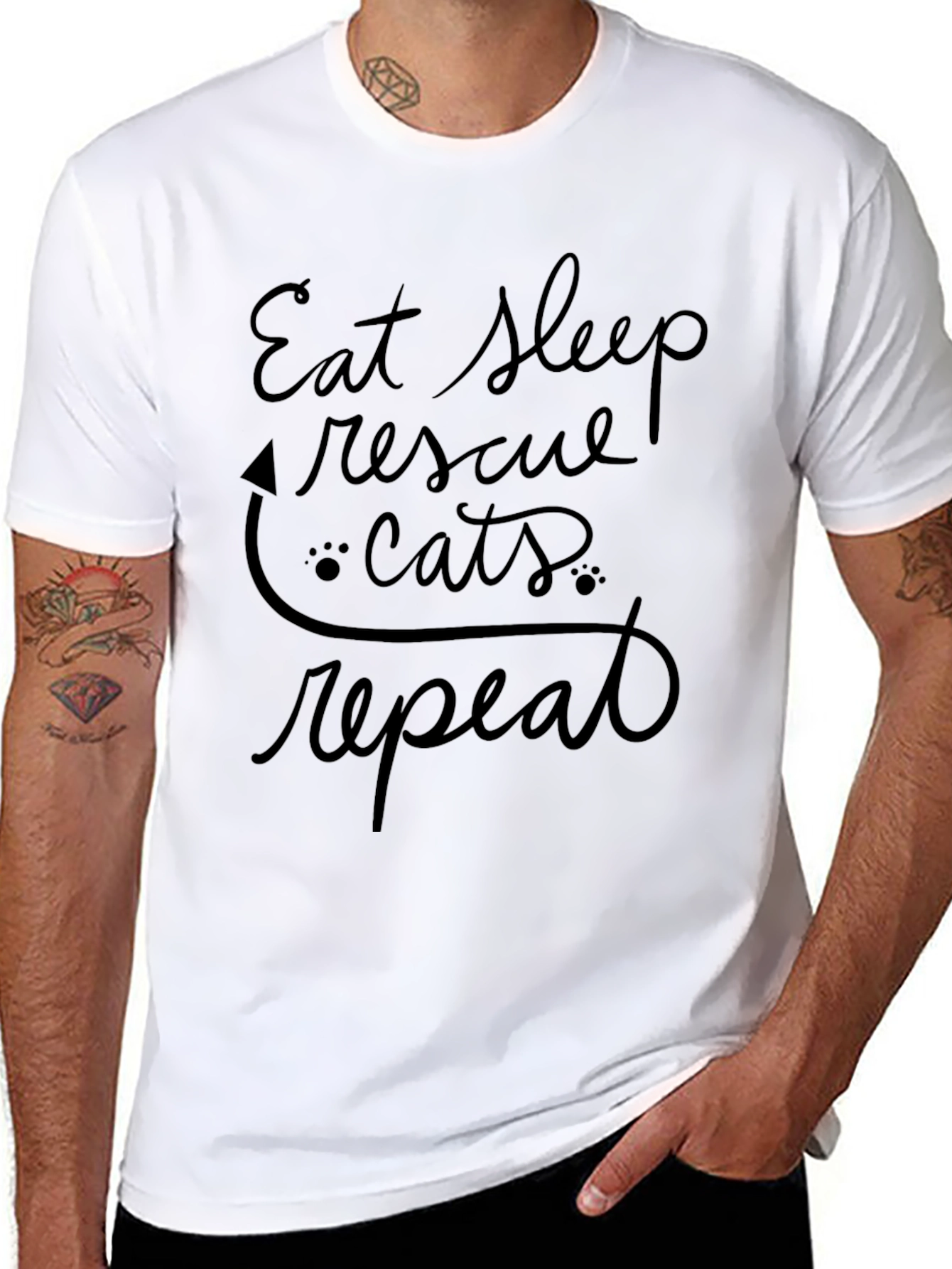 Eat Sleep Rescue Cats Repeat Black T-Shirt