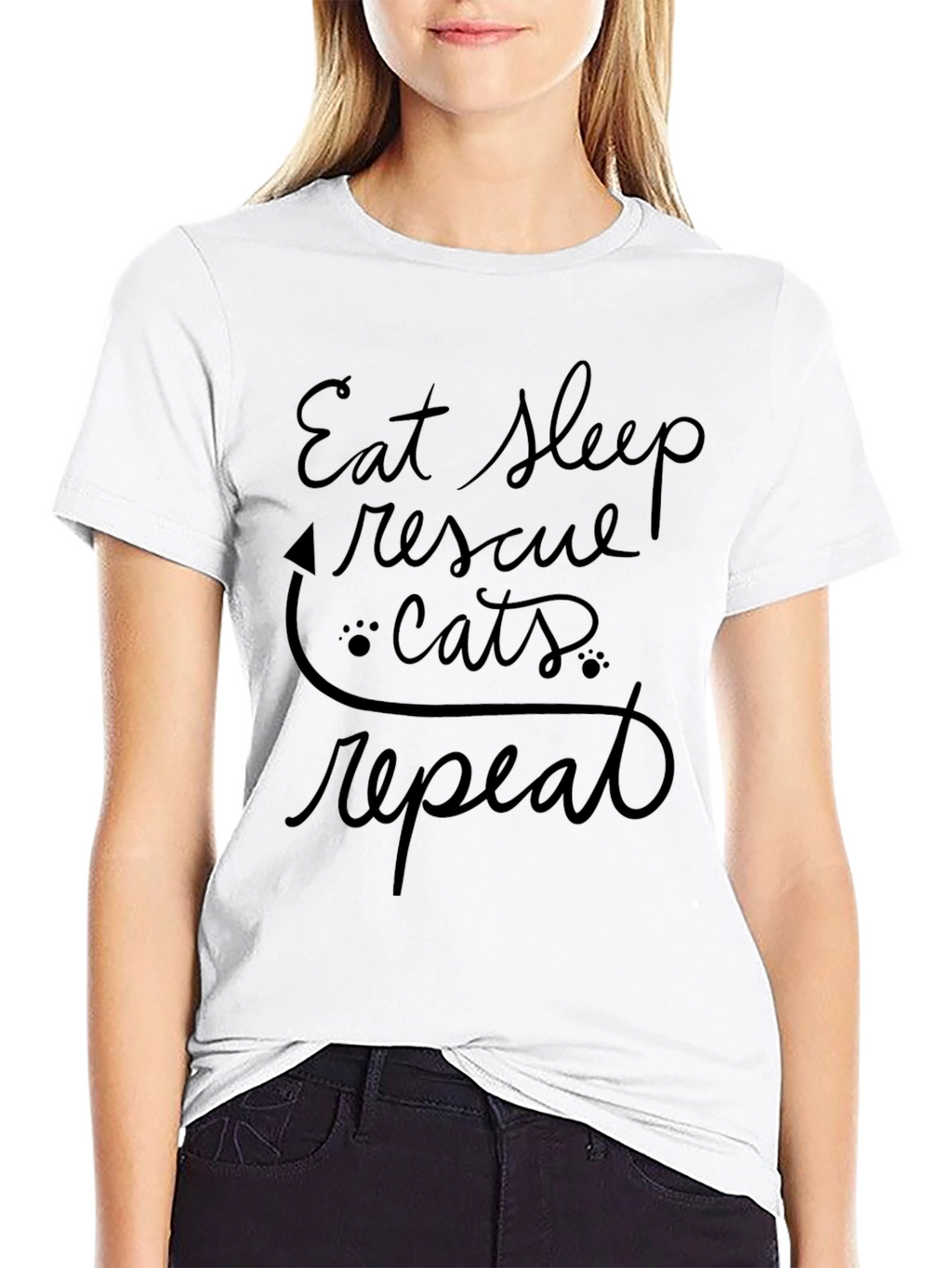 Eat Sleep Rescue Cats Repeat Black T-Shirt
