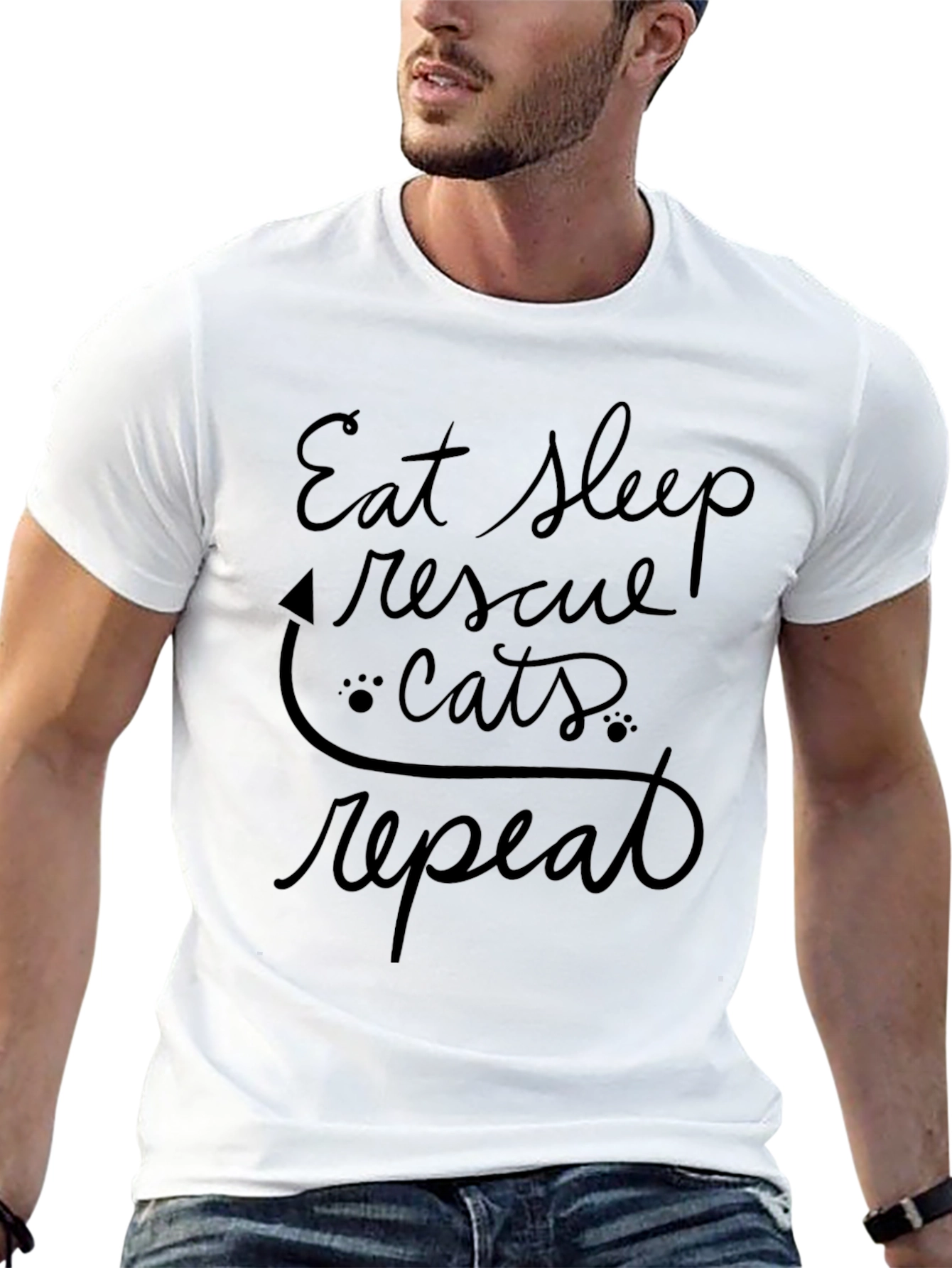 Eat Sleep Rescue Cats Repeat Black T-Shirt