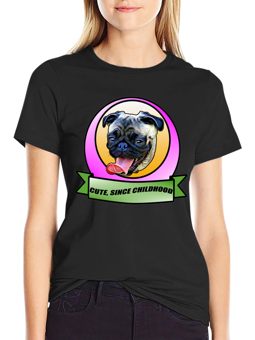Cute Since Childhood Pug Graphic Tee