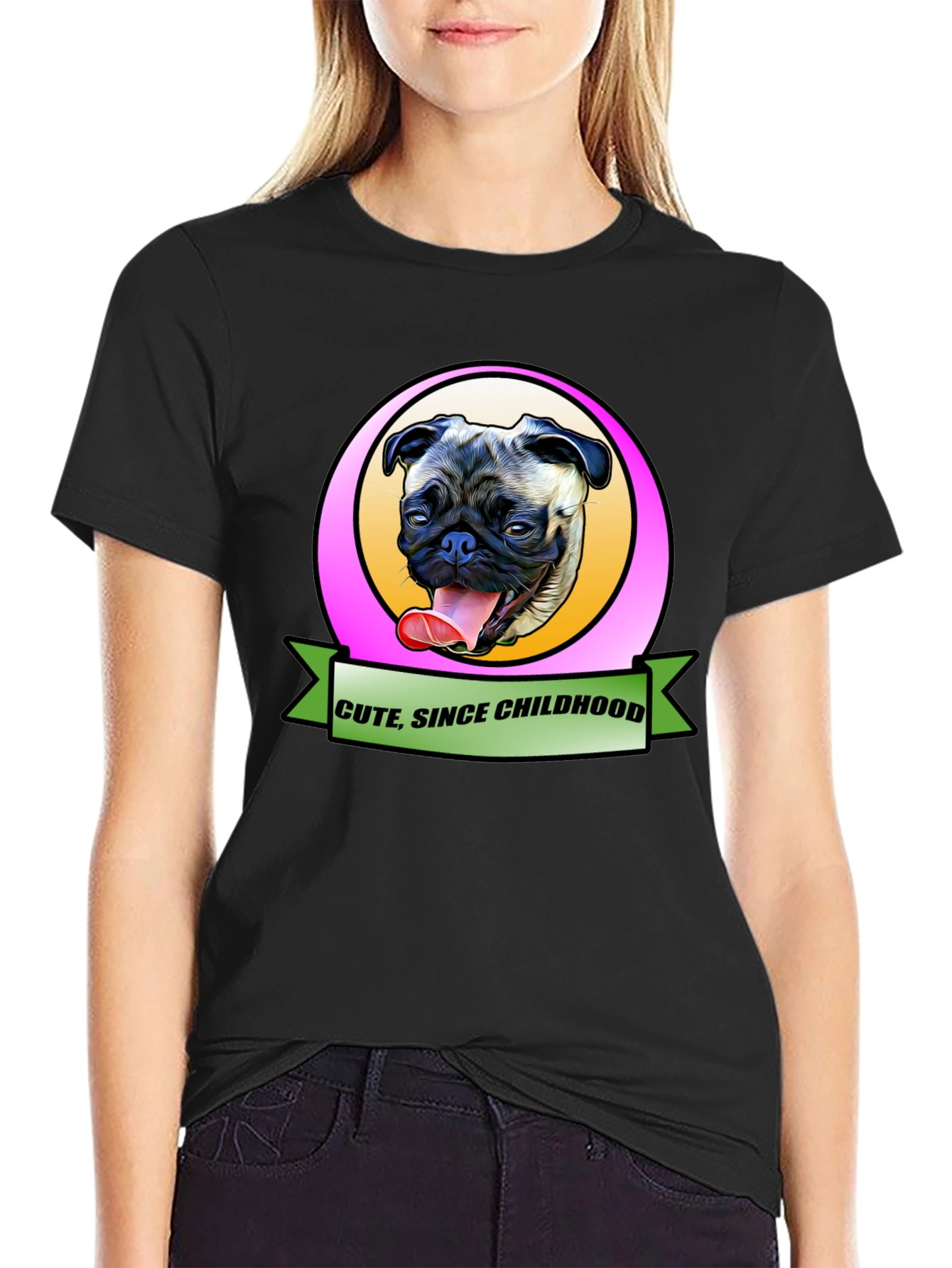 Cute Since Childhood Pug Graphic Tee
