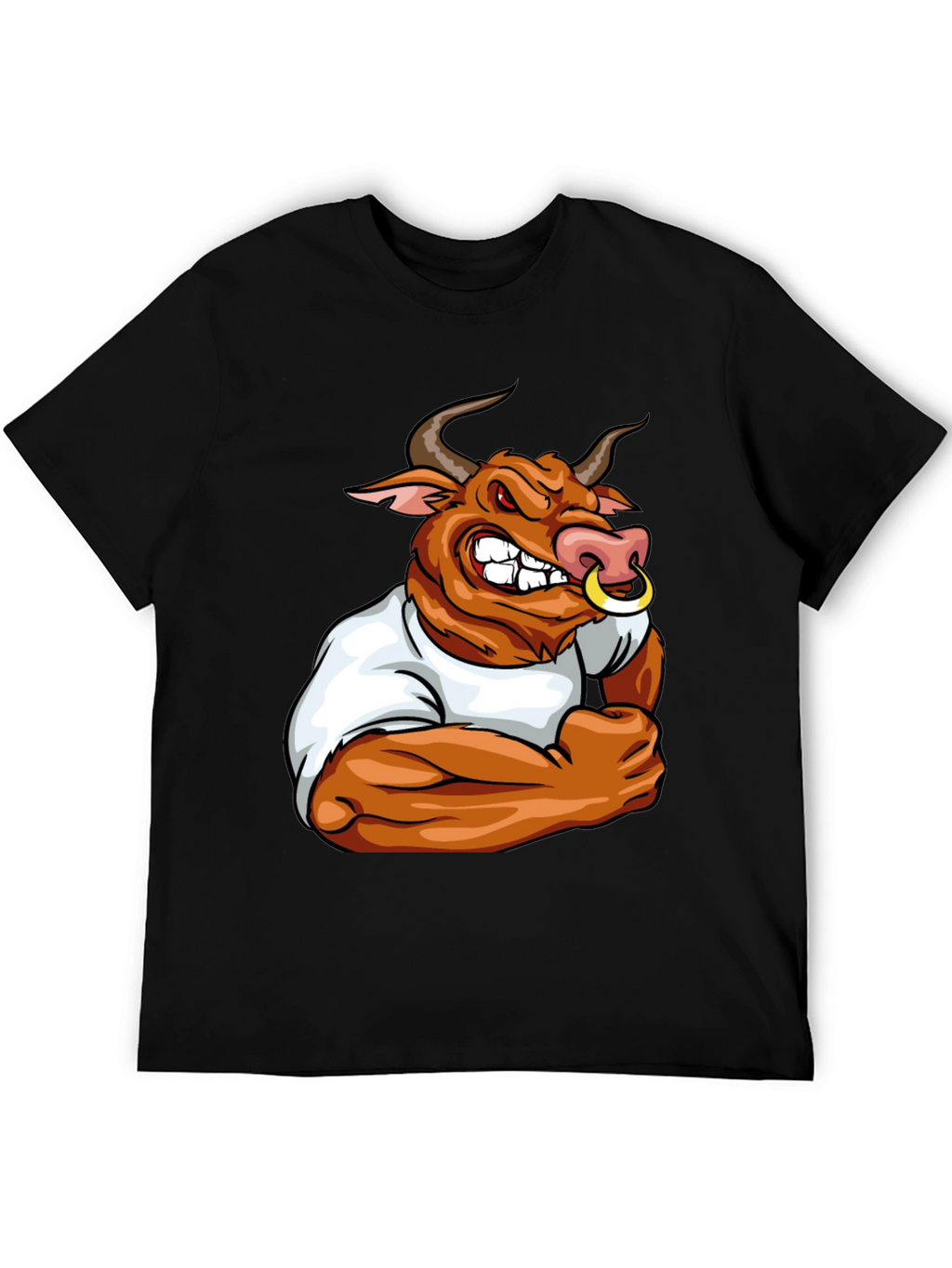 Bull Cartoon Graphic Print Black T-Shirt