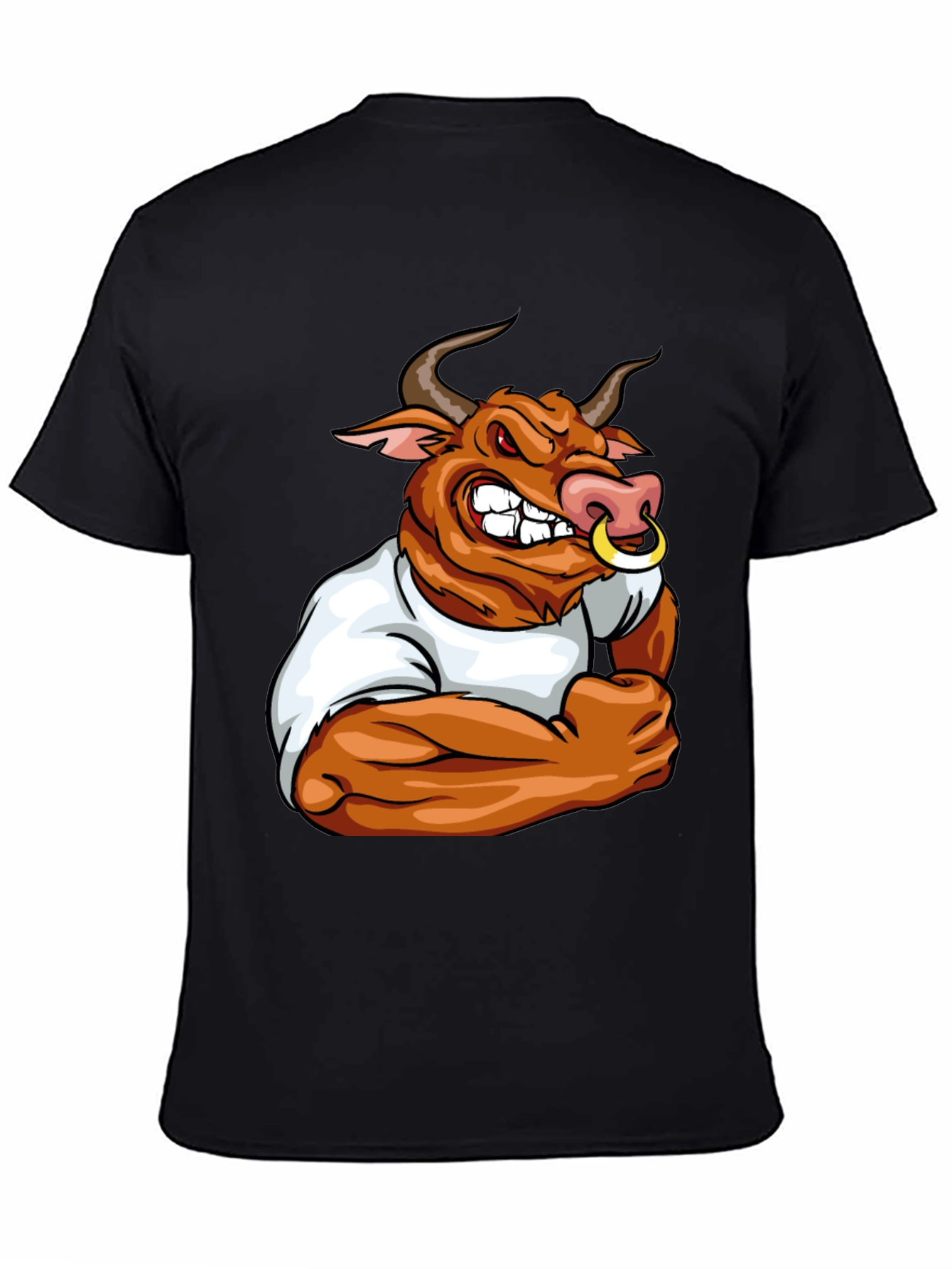 Bull Cartoon Graphic Print Black T-Shirt