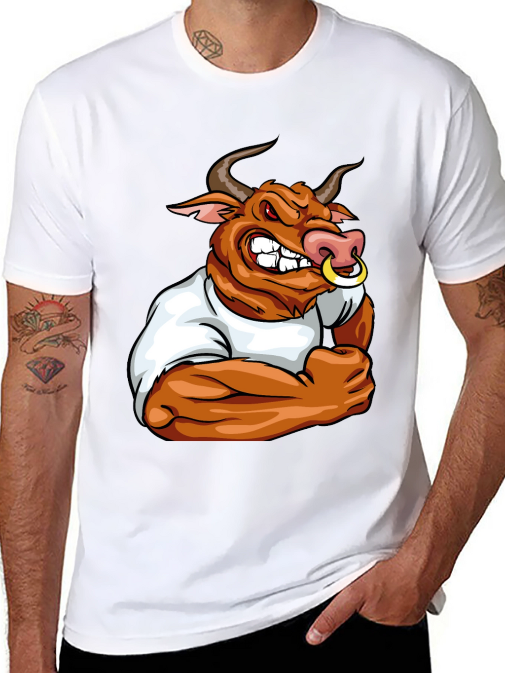 Bull Cartoon Graphic Print Black T-Shirt
