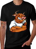 Bull Cartoon Graphic Print Black T-Shirt
