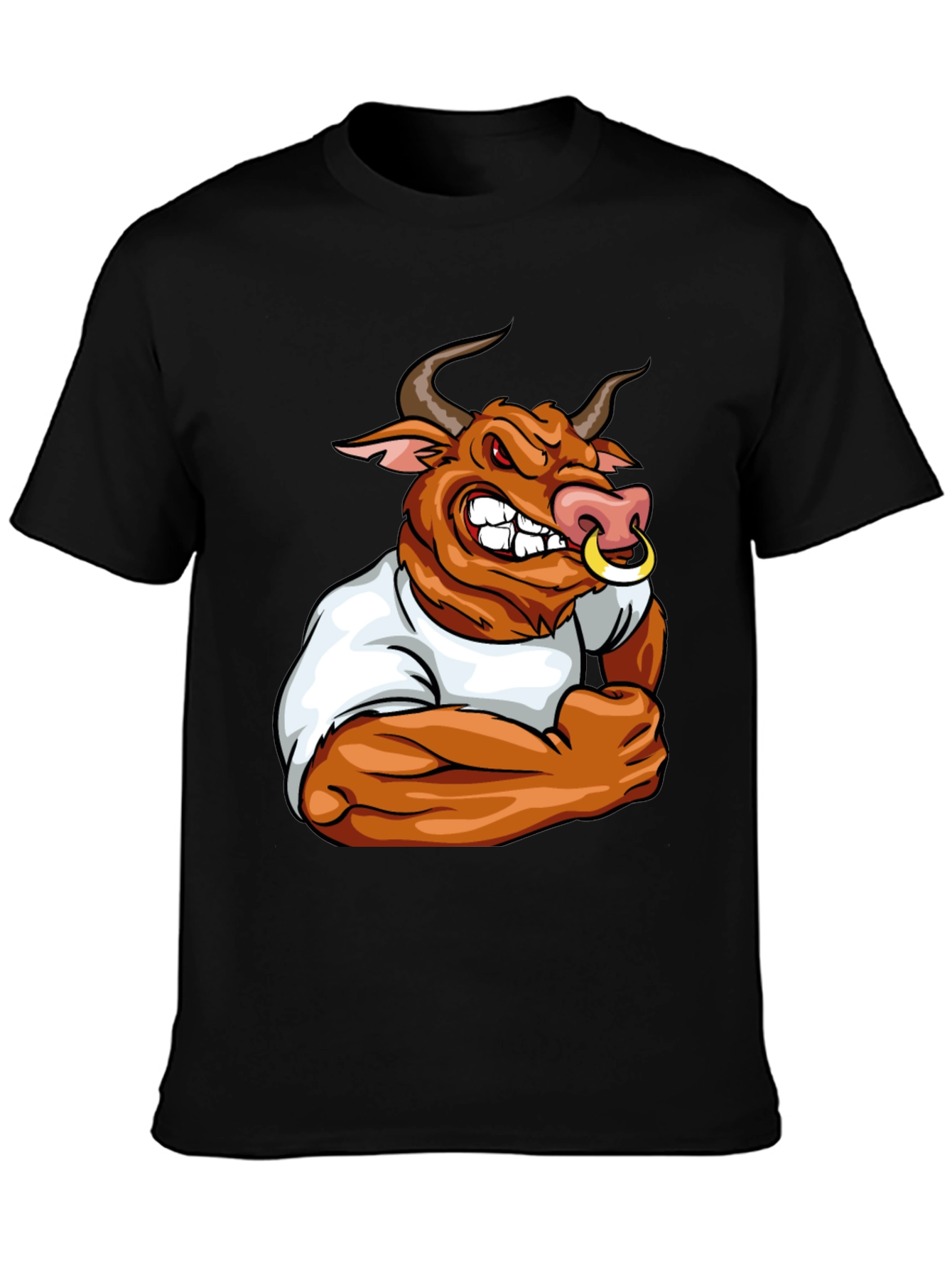 Bull Cartoon Graphic Print Black T-Shirt