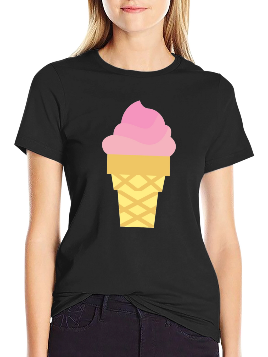 Ice Cream Graphic Tee - Black Cotton T-Shirt