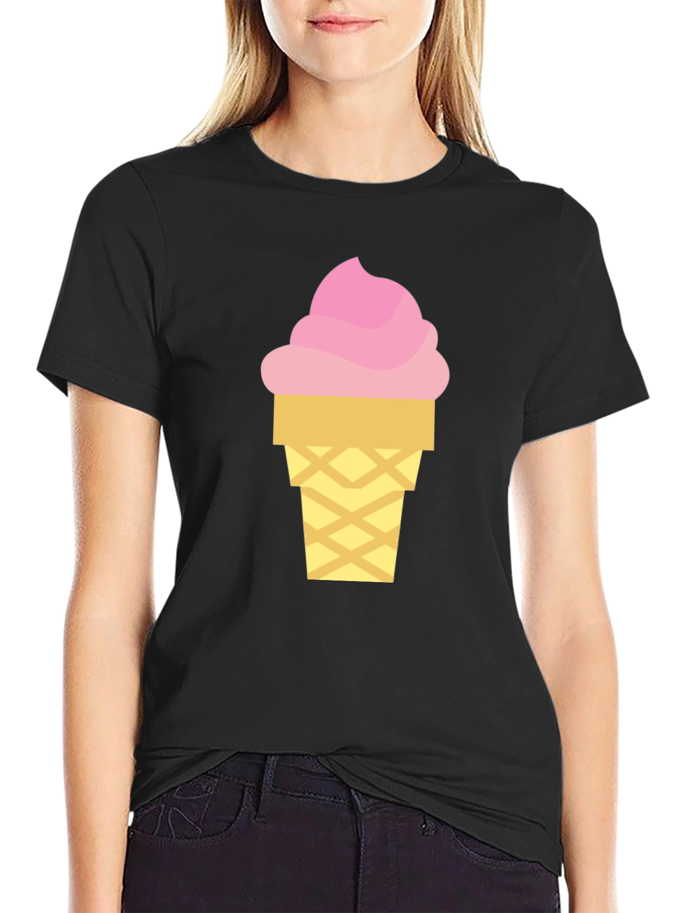 Ice Cream Graphic Tee - Black Cotton T-Shirt