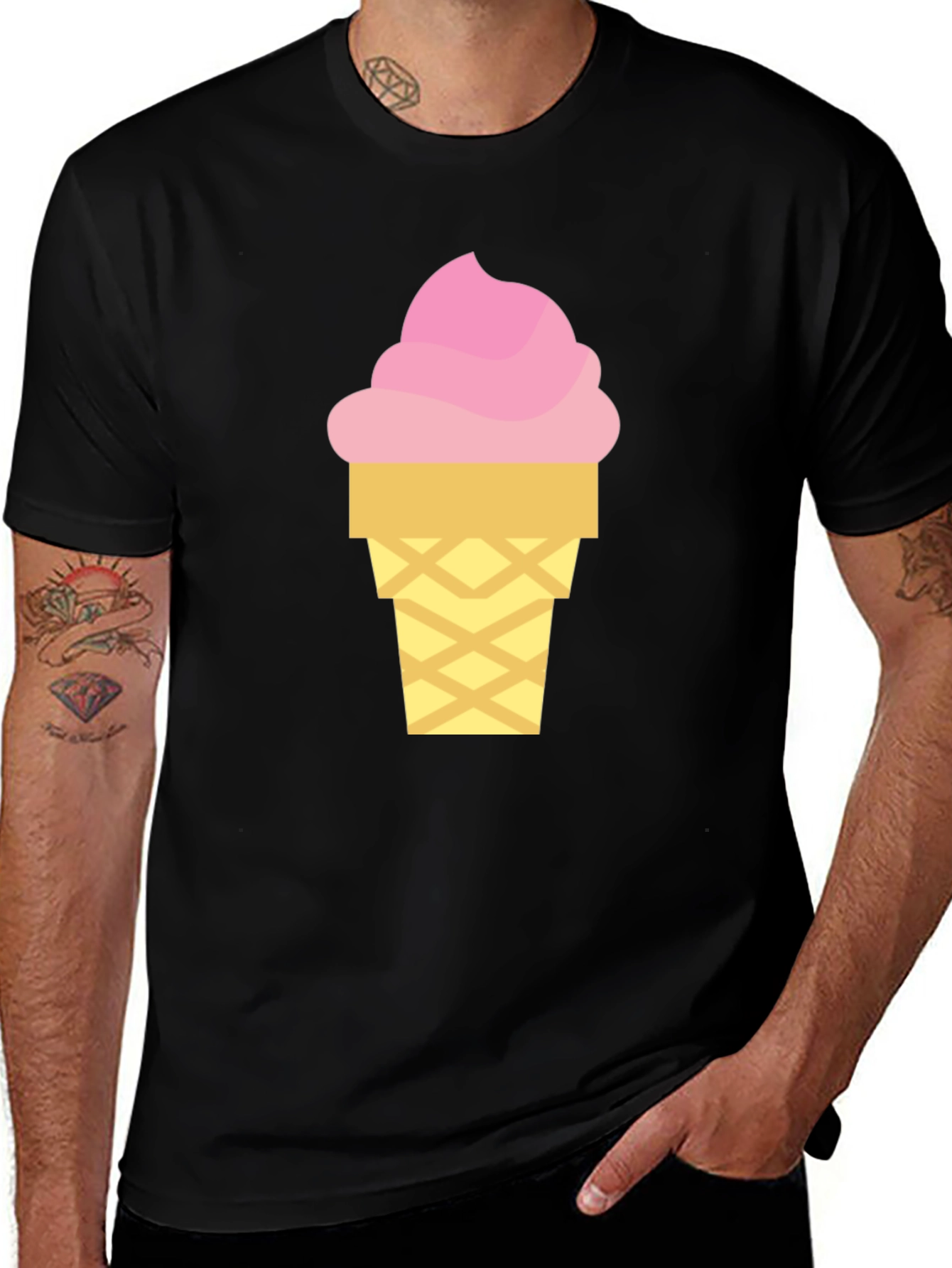 Ice Cream Graphic Tee - Black Cotton T-Shirt