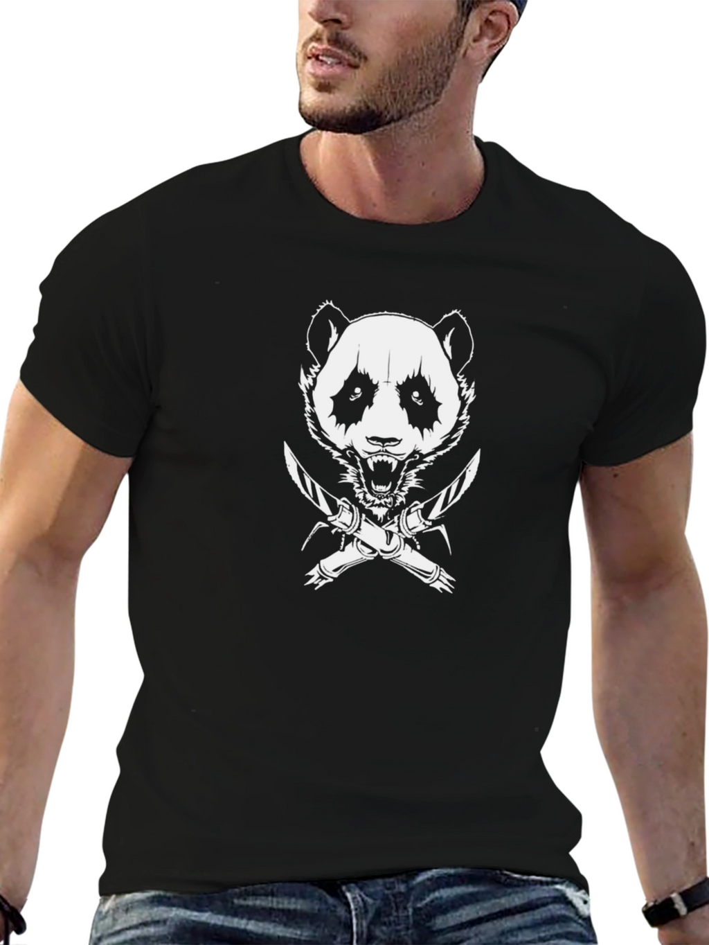 Mens Black Panda Graphic Tee