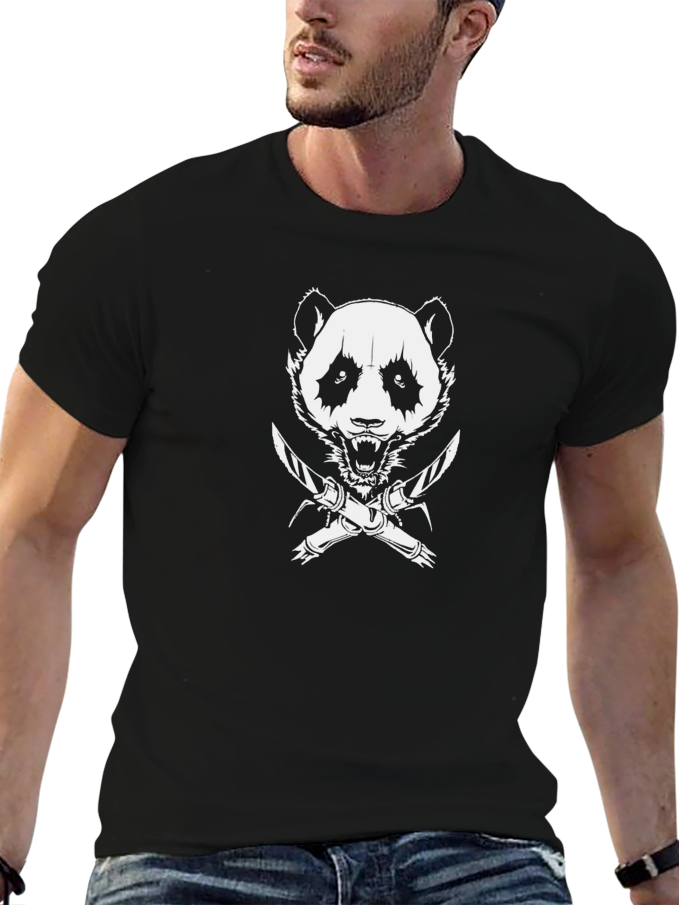 Mens Black Panda Graphic Tee