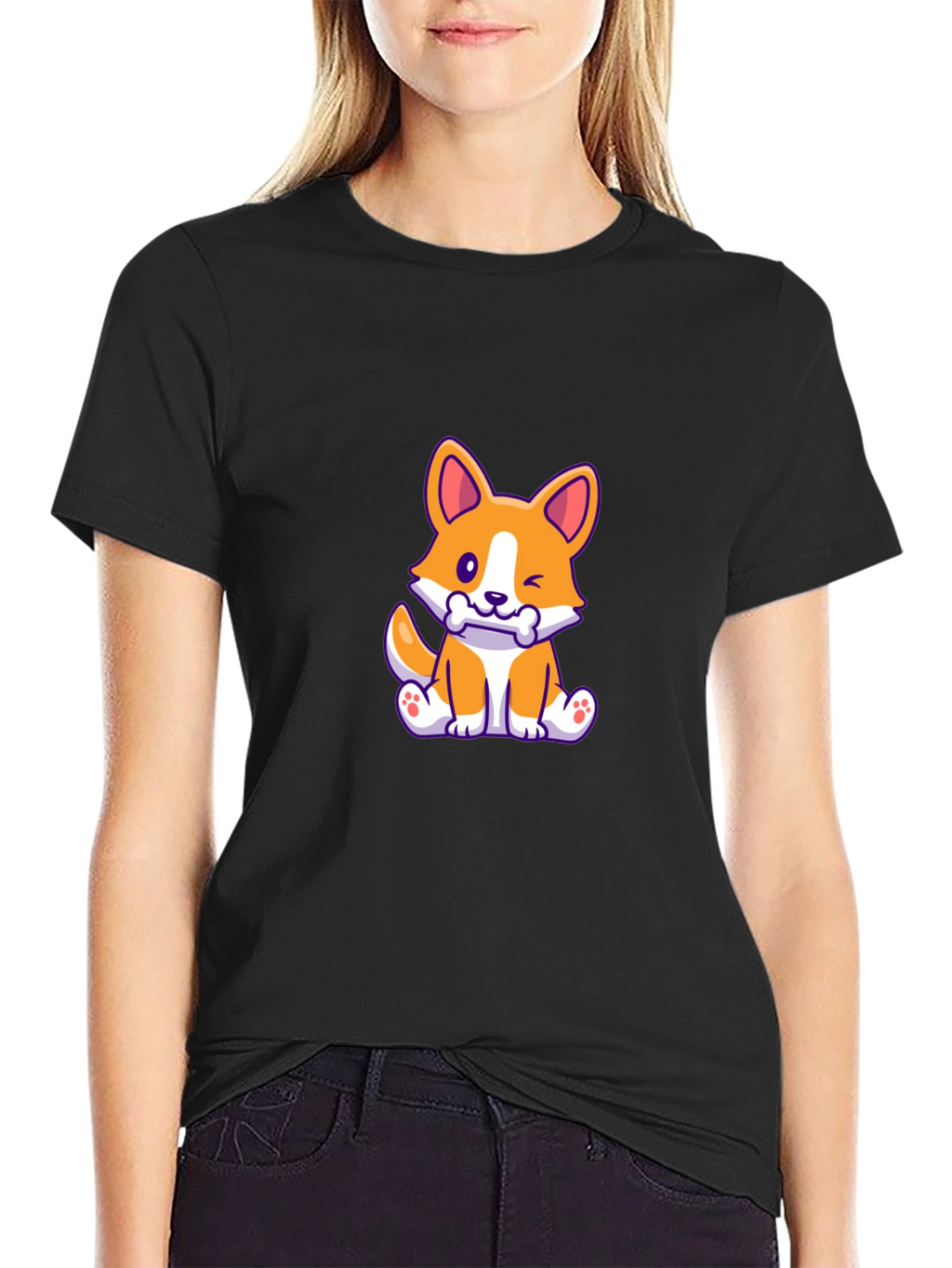 Corgi Puppy Black T-Shirt