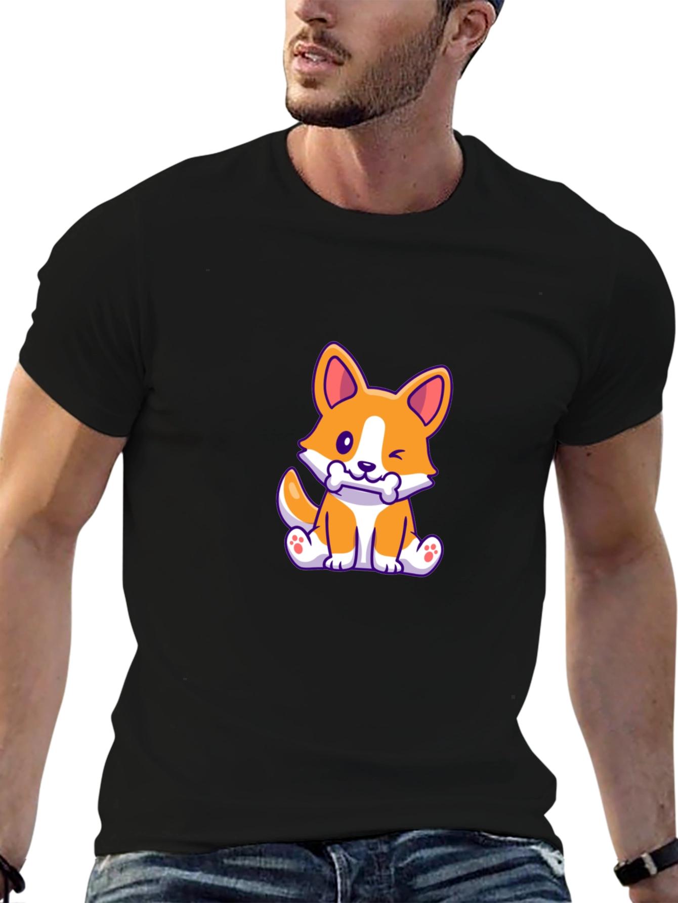 Corgi Puppy Black T-Shirt