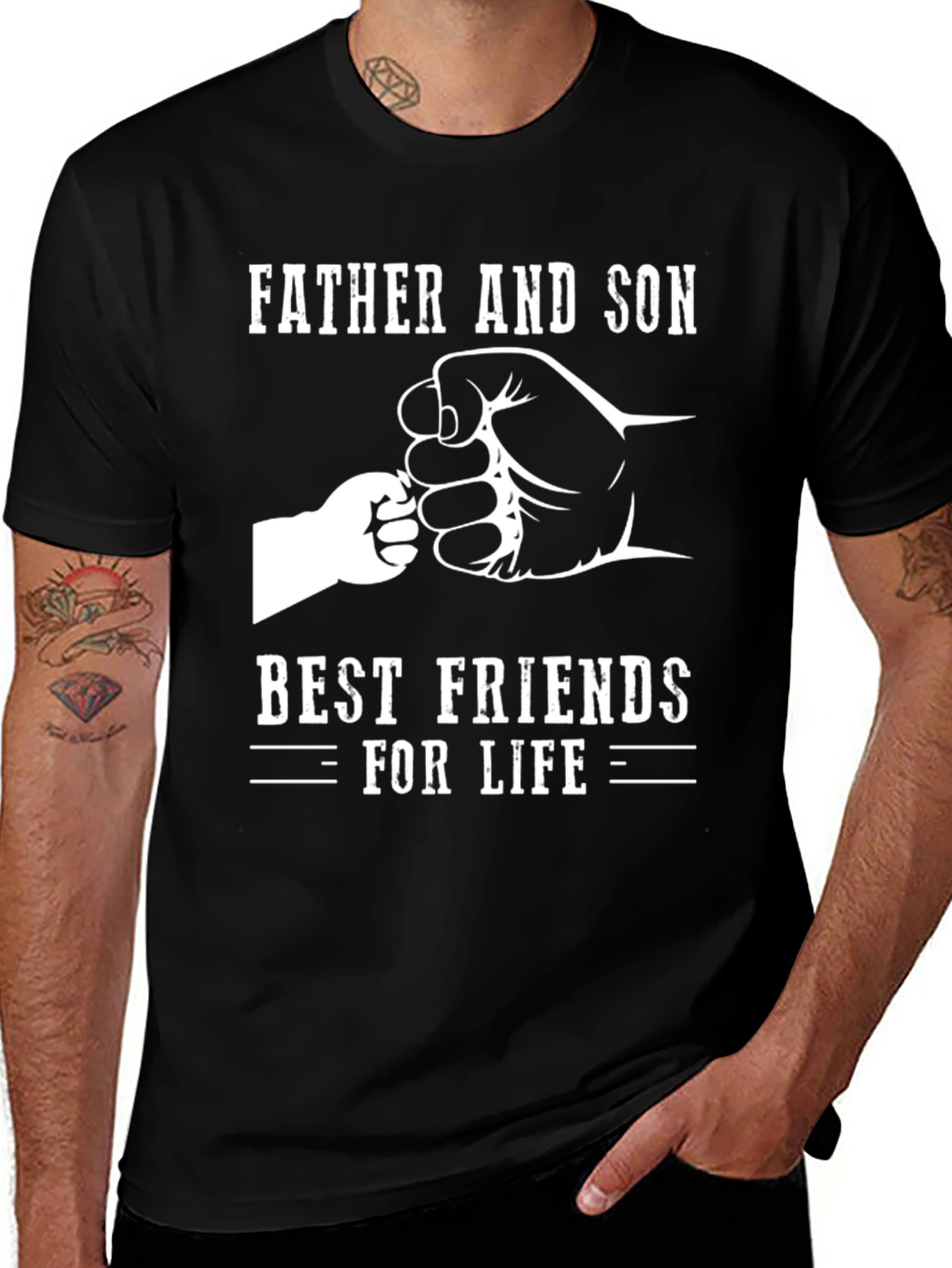 Father and Son Best Friends for Life Black Graphic T-Shirt