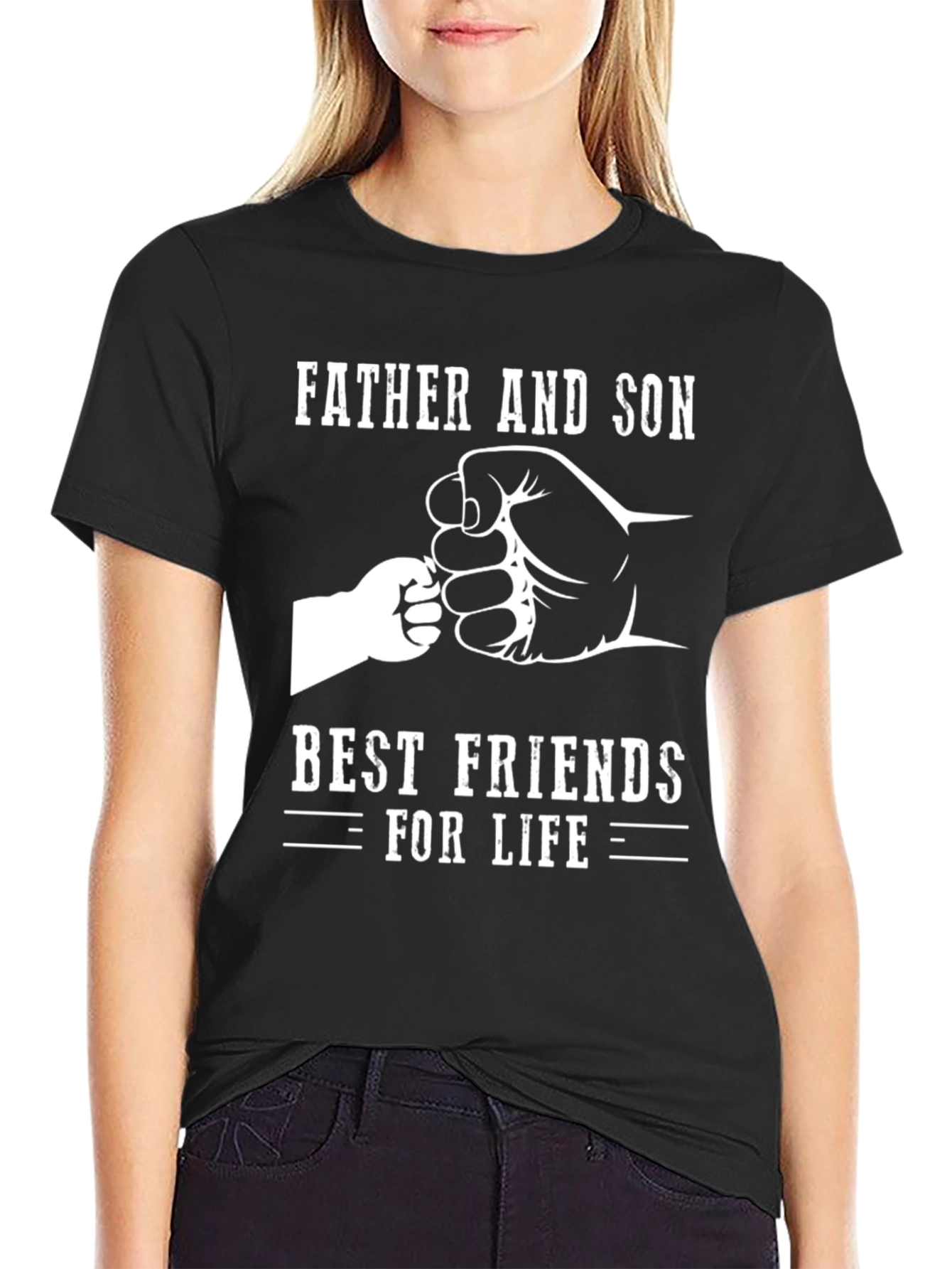 Father and Son Best Friends for Life Black Graphic T-Shirt