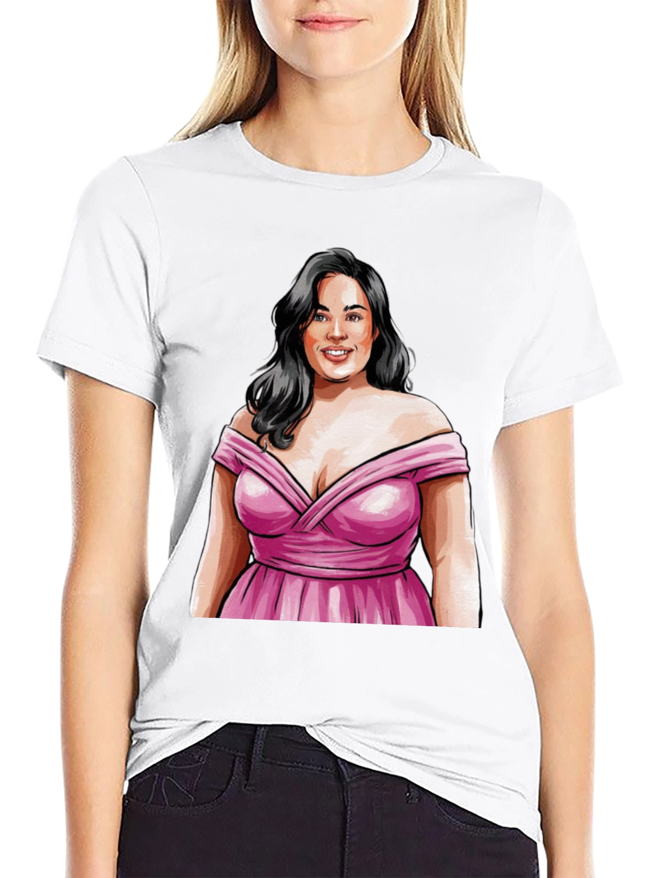 Woman in Pink Dress Graphic Tee