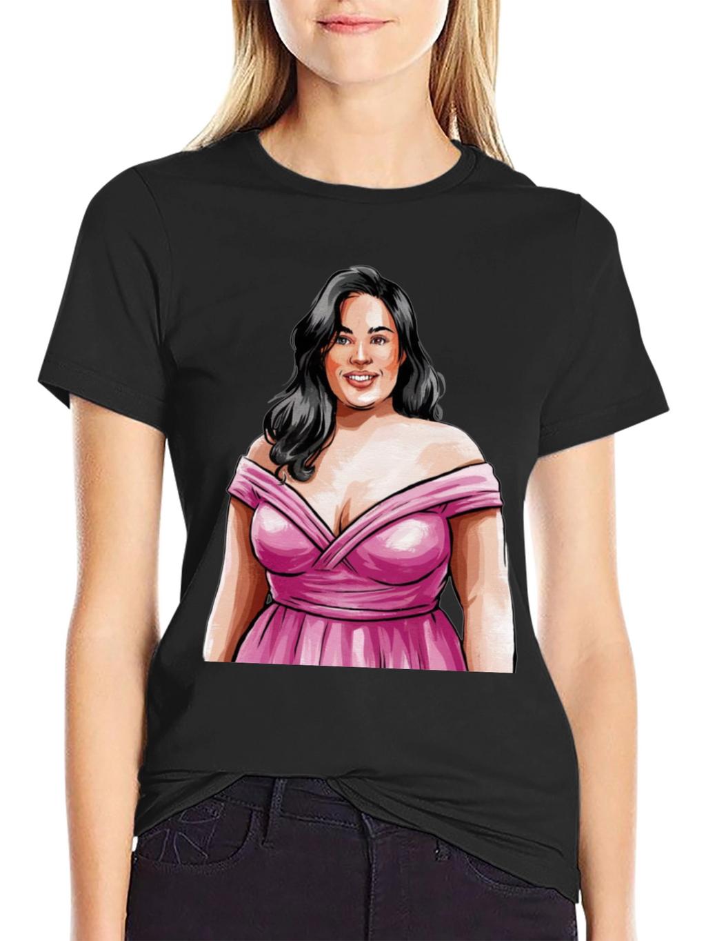 Woman in Pink Dress Graphic Tee