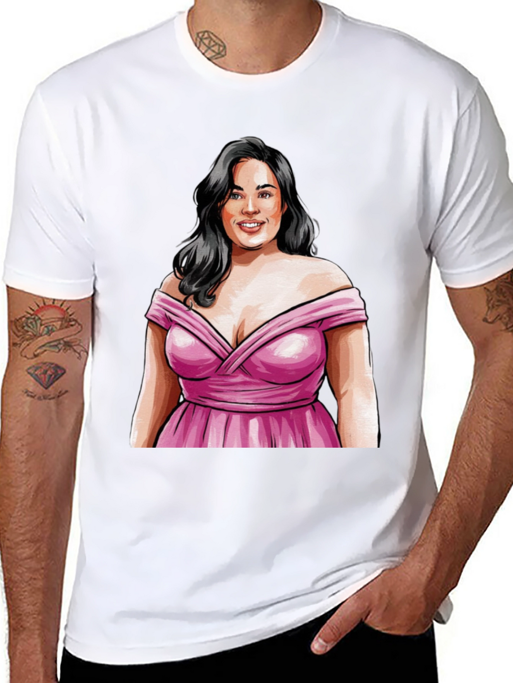 Woman in Pink Dress Graphic Tee