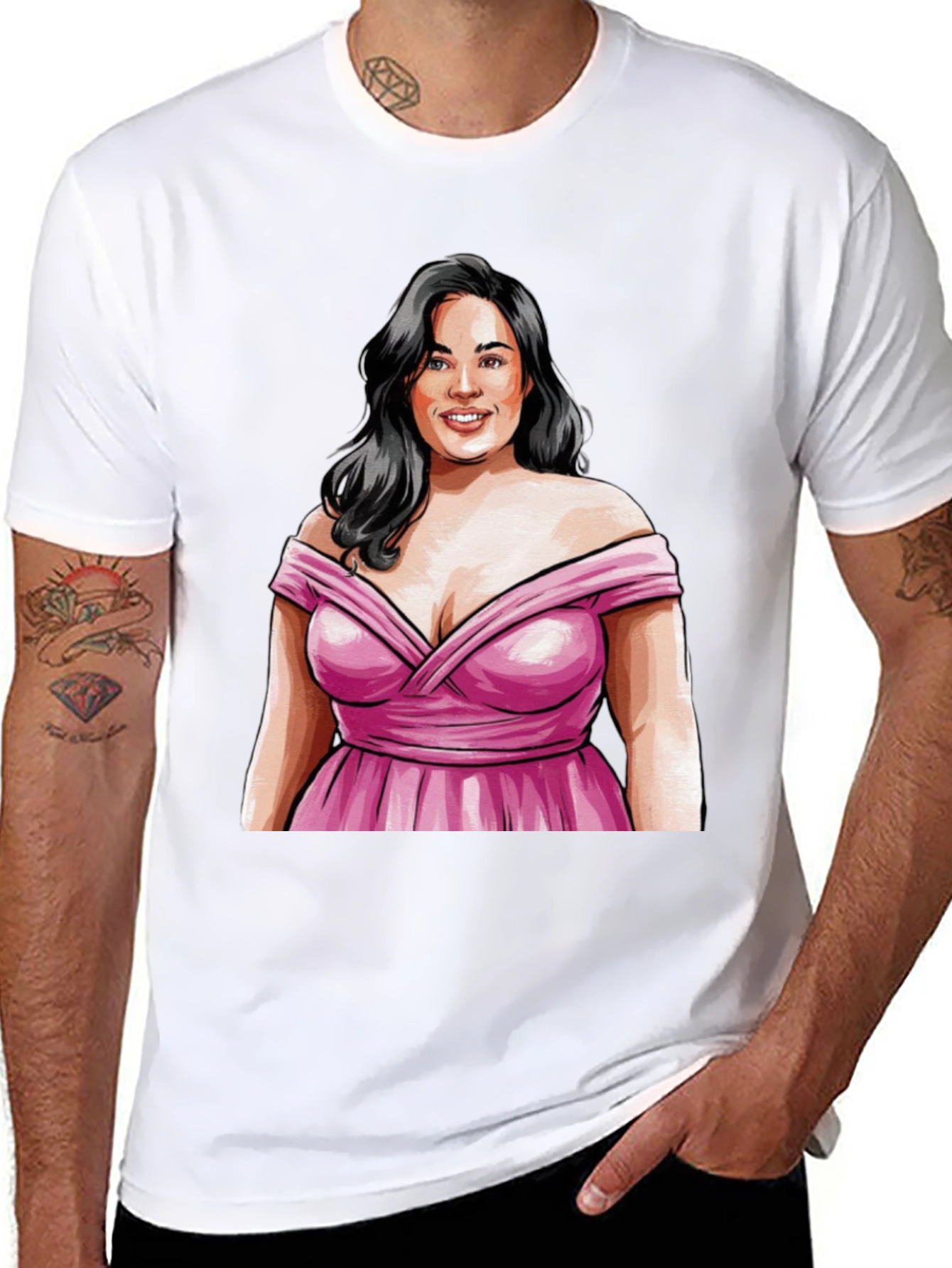 Woman in Pink Dress Graphic Tee