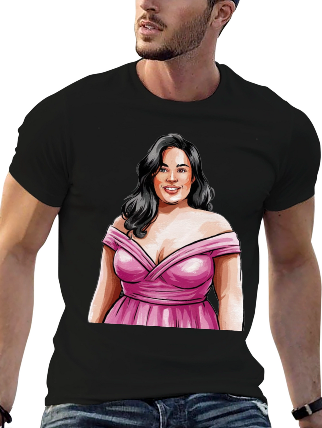 Woman in Pink Dress Graphic Tee
