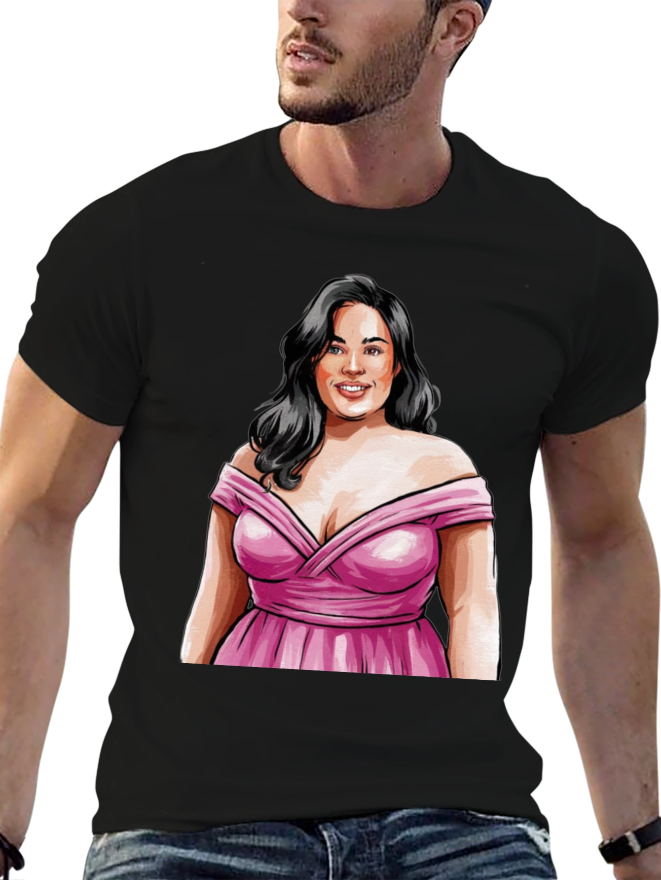 Woman in Pink Dress Graphic Tee