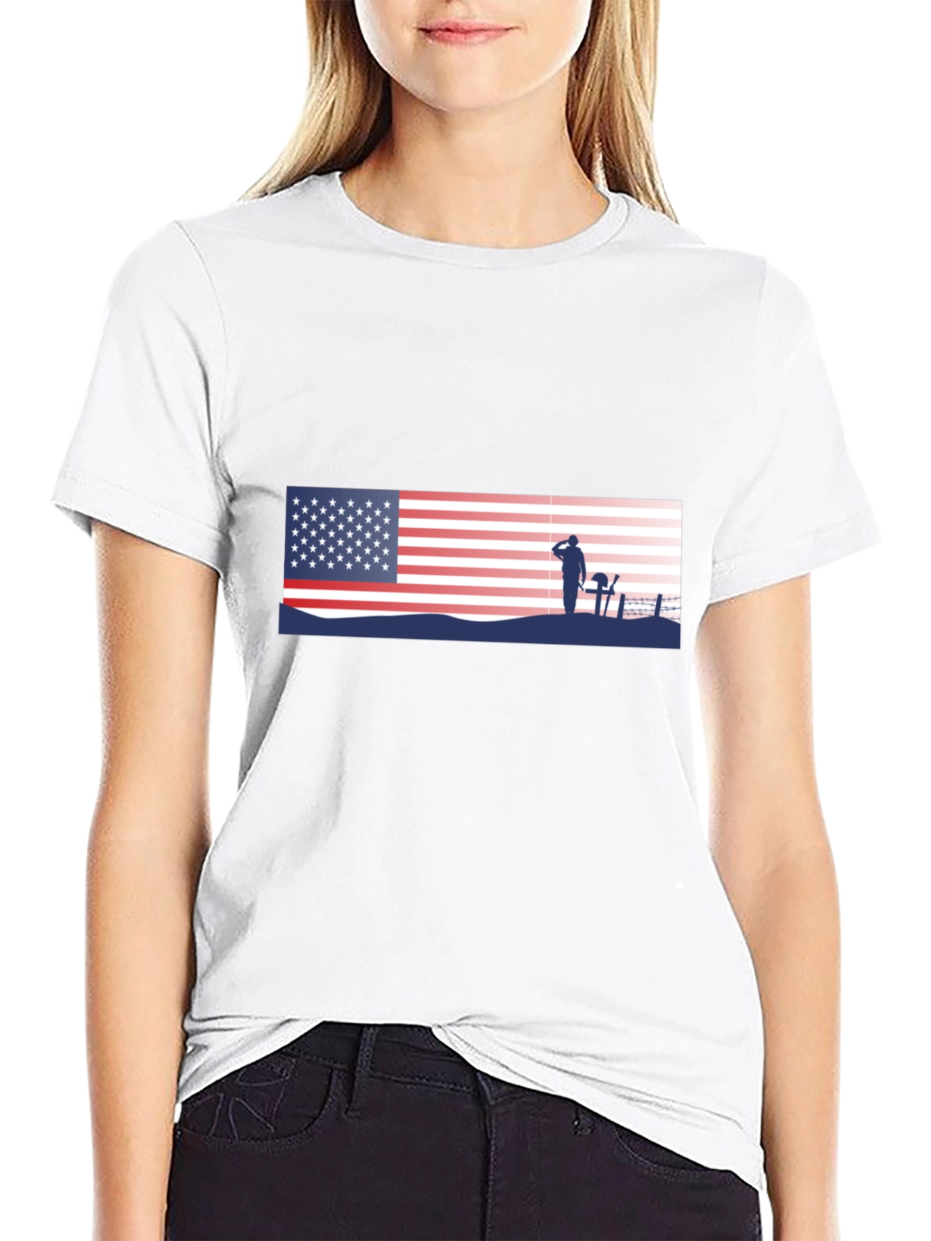 Patriotic US Flag & Soldier Silhouette T-Shirt