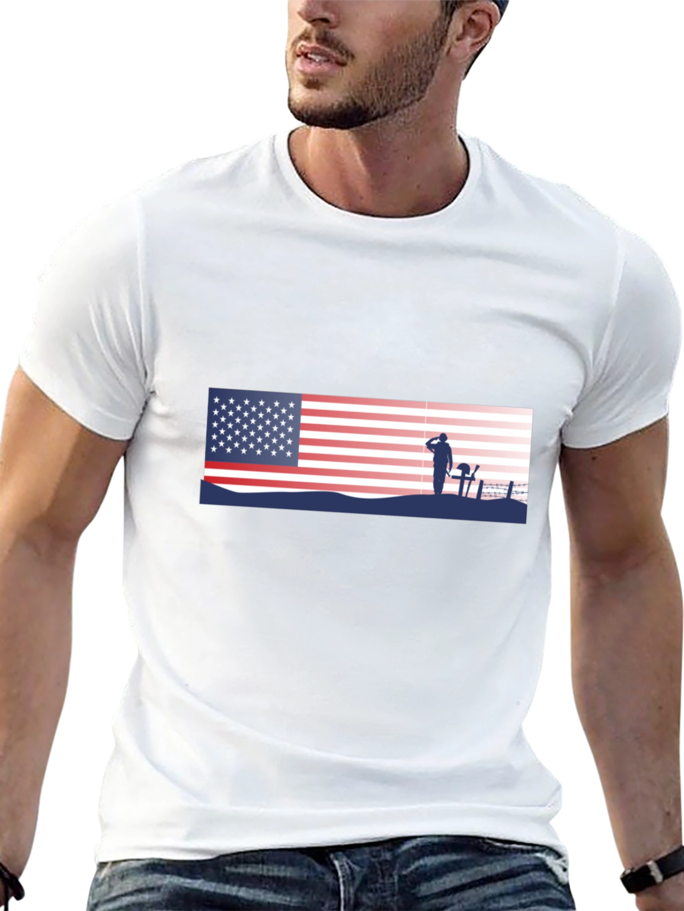 Patriotic US Flag & Soldier Silhouette T-Shirt