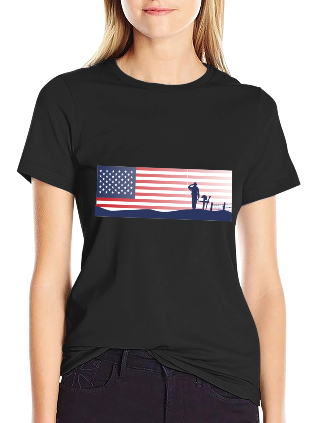 Patriotic US Flag & Soldier Silhouette T-Shirt
