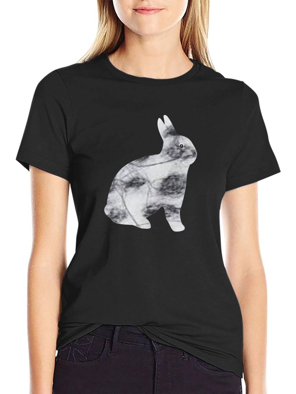 Black Rabbit Silhouette Tee - Modern Graphic Print