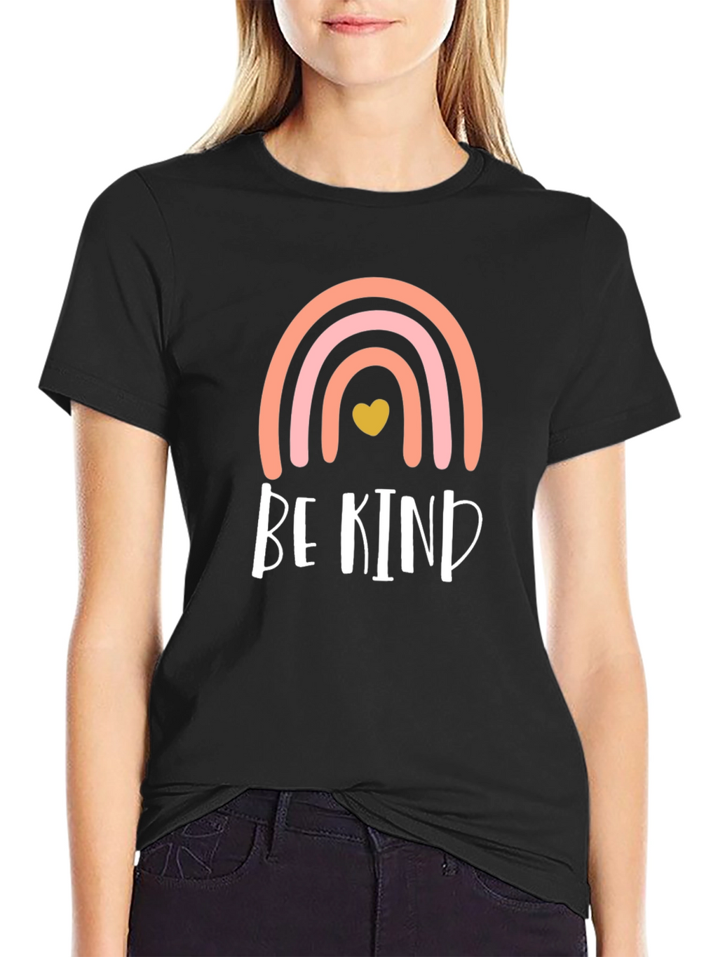 Be Kind Rainbow Heart Graphic T-Shirt