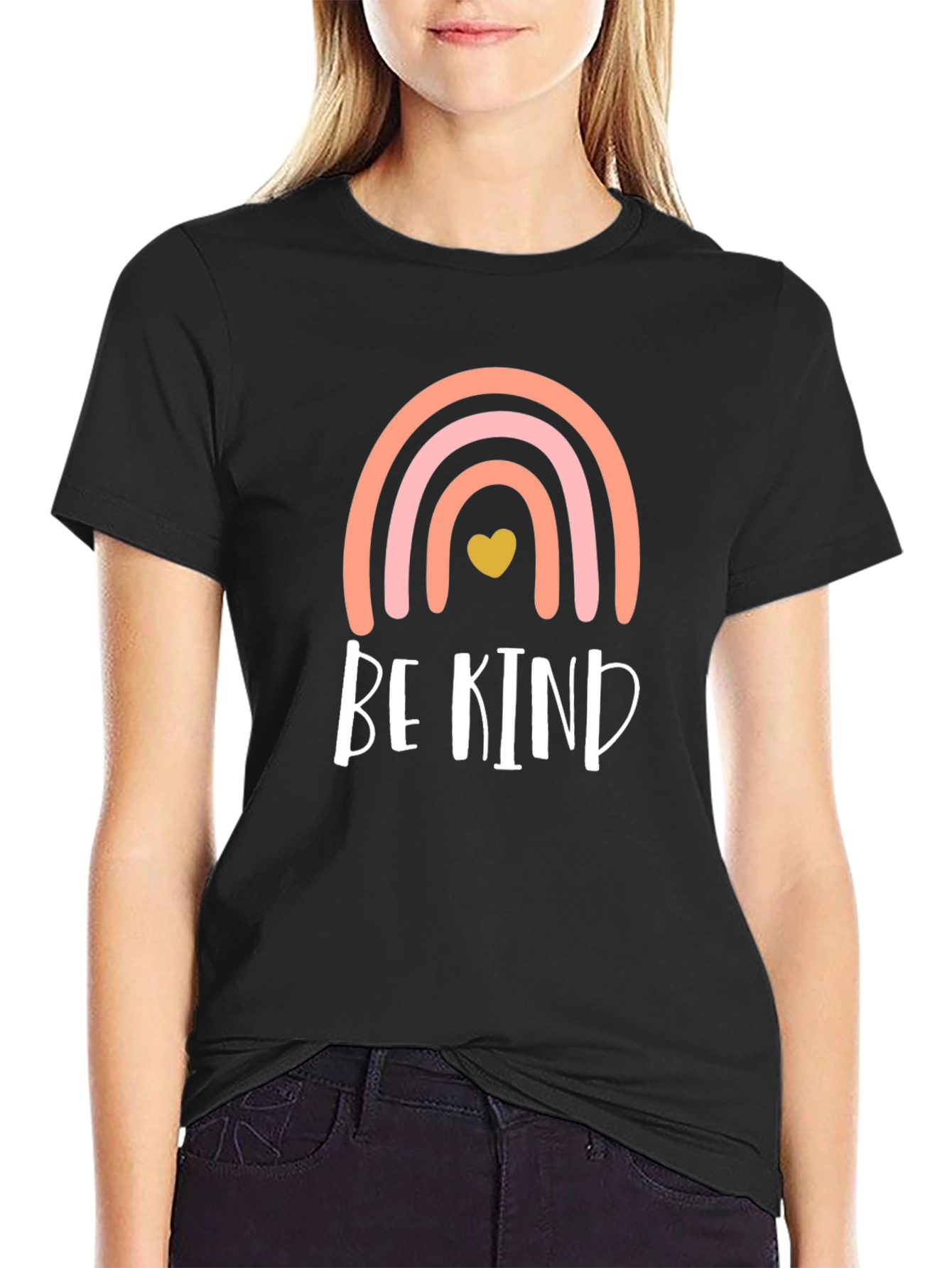 Be Kind Rainbow Heart Graphic T-Shirt