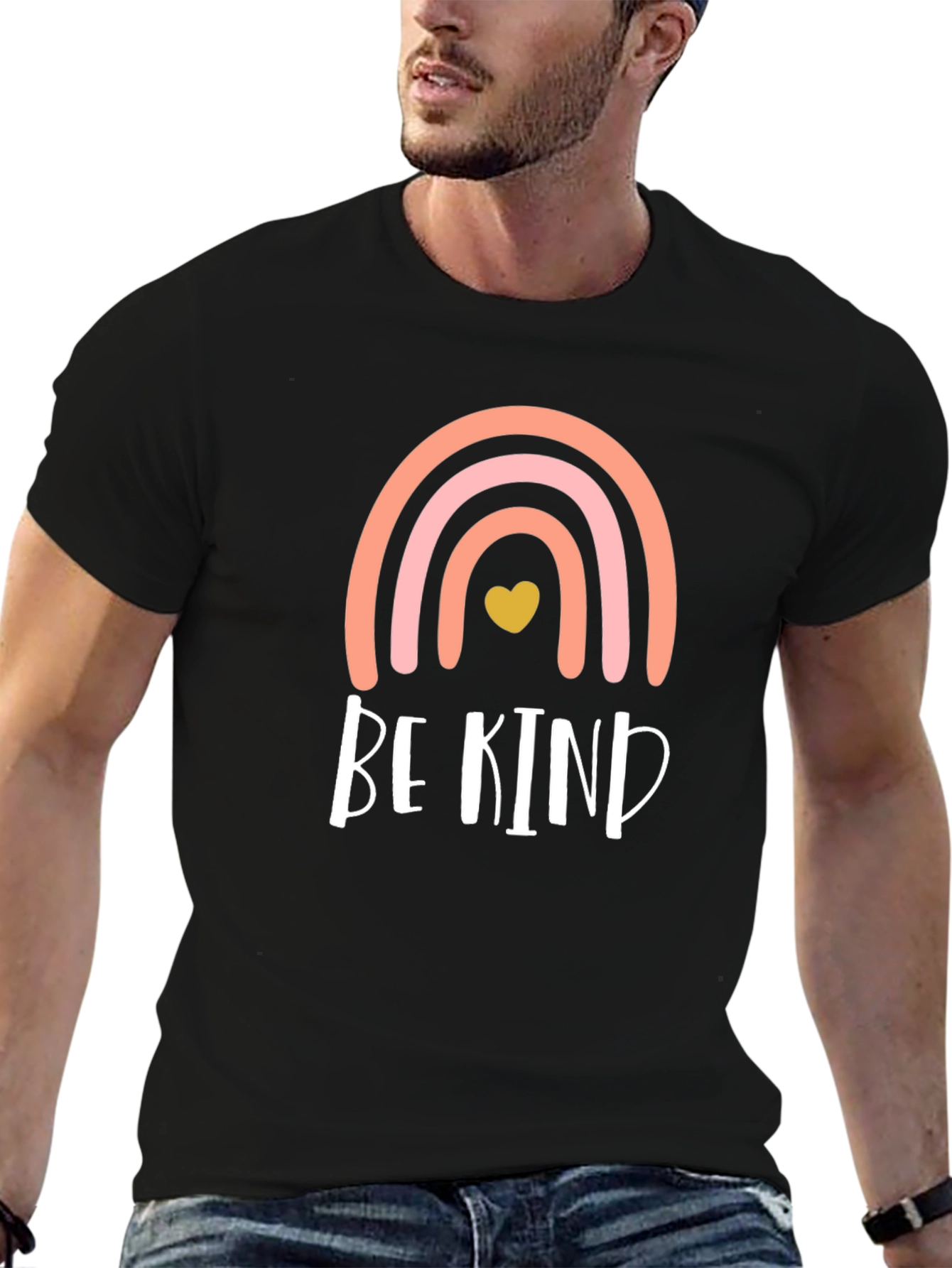 Be Kind Rainbow Heart Graphic T-Shirt