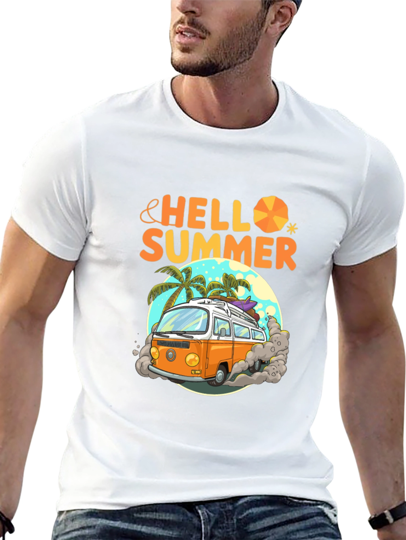 Hello Summer Beach Van Graphic T-Shirt