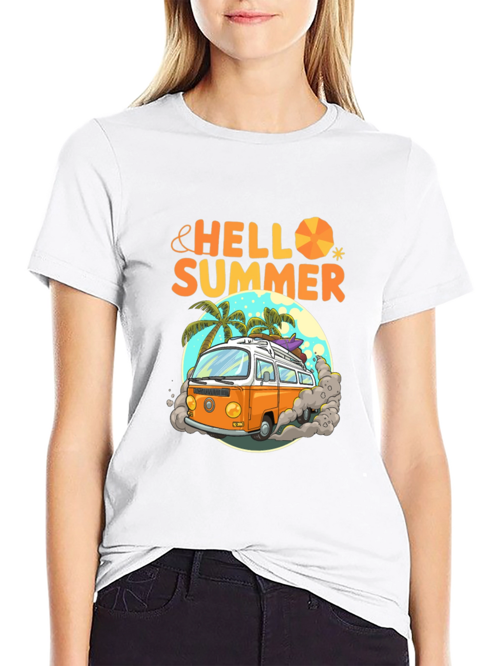 Hello Summer Beach Van Graphic T-Shirt