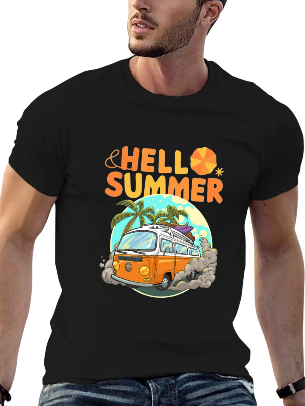 Hello Summer Beach Van Graphic T-Shirt