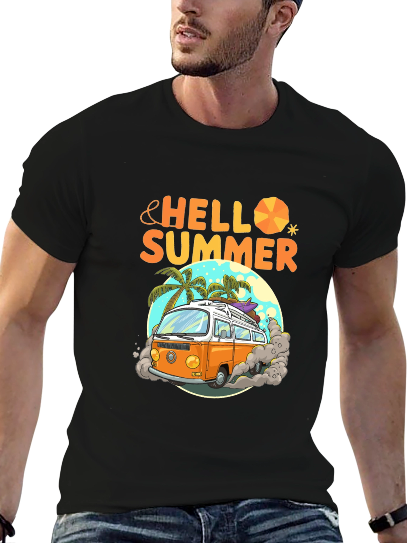 Hello Summer Beach Van Graphic T-Shirt