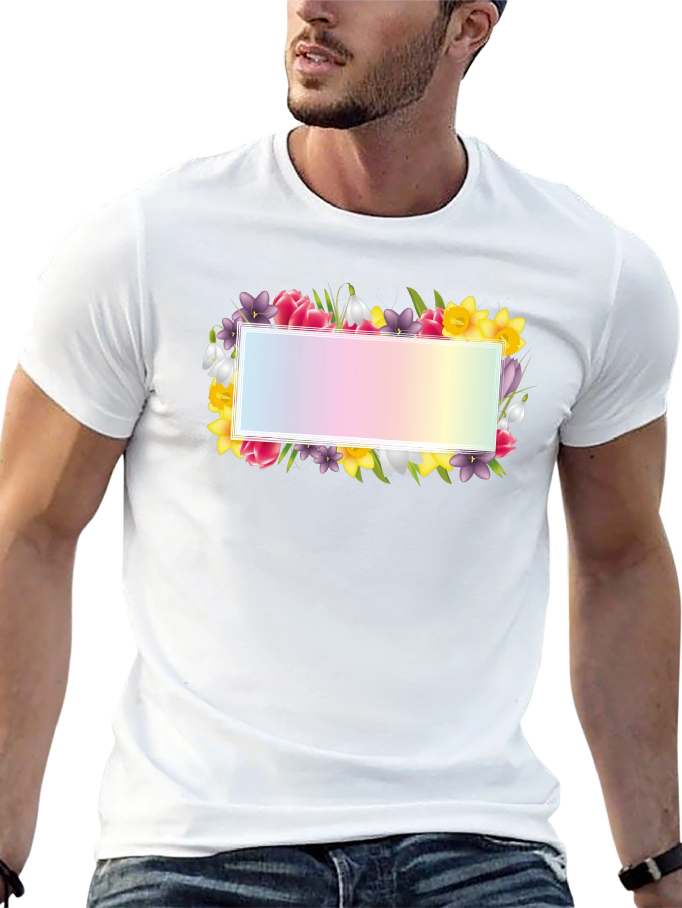 Floral Frame Graphic Tee - Black Cotton T-Shirt