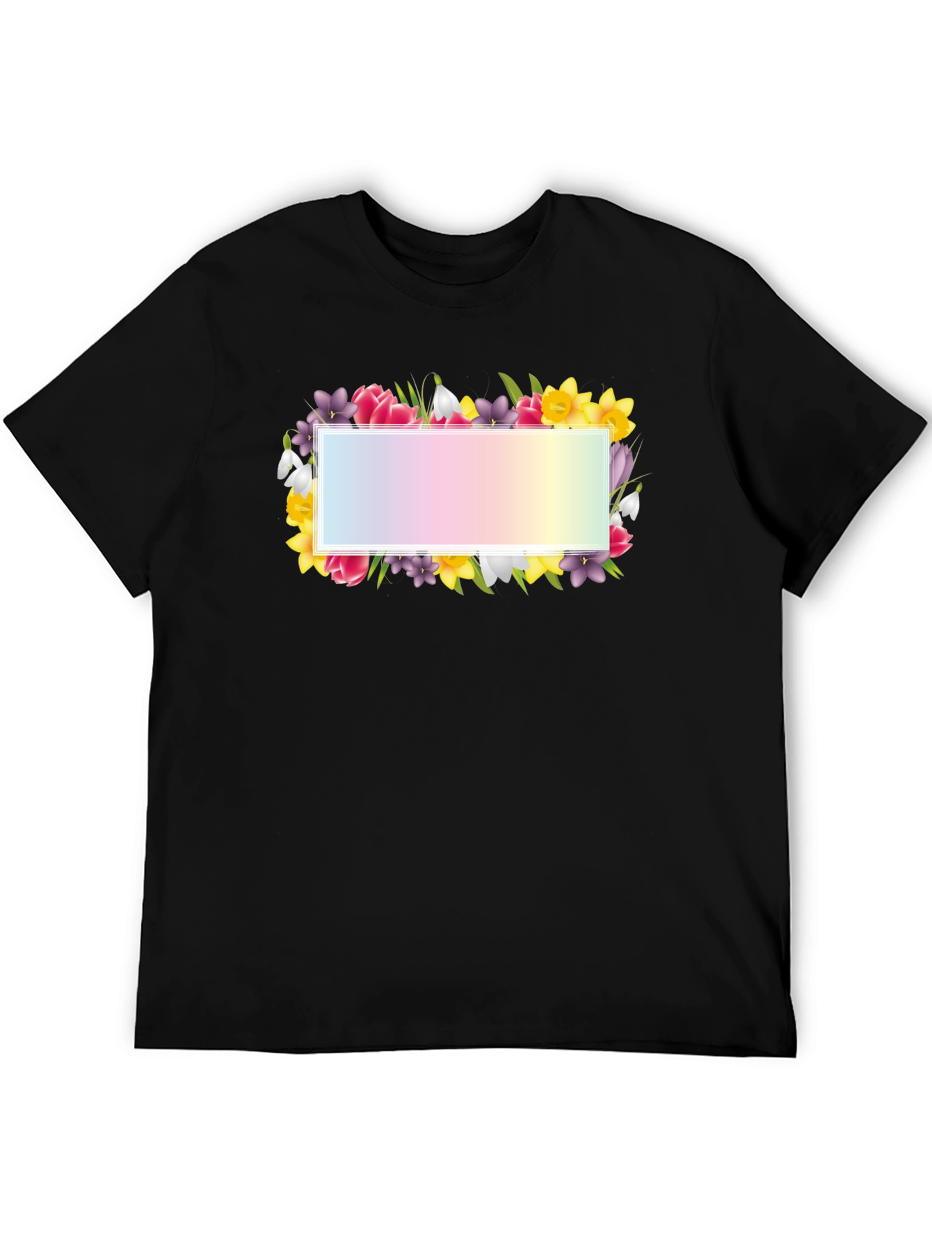 Floral Frame Graphic Tee - Black Cotton T-Shirt