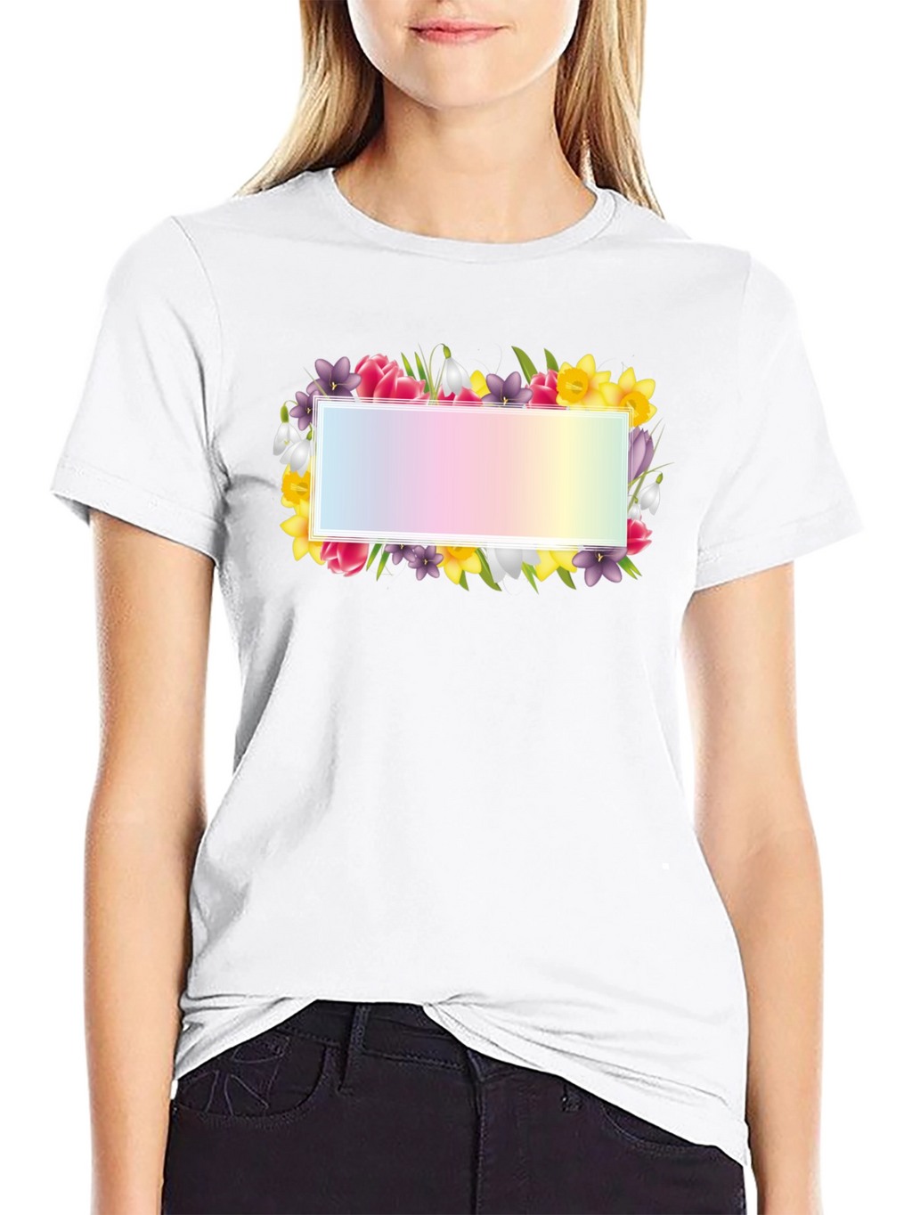 Floral Frame Graphic Tee - Black Cotton T-Shirt