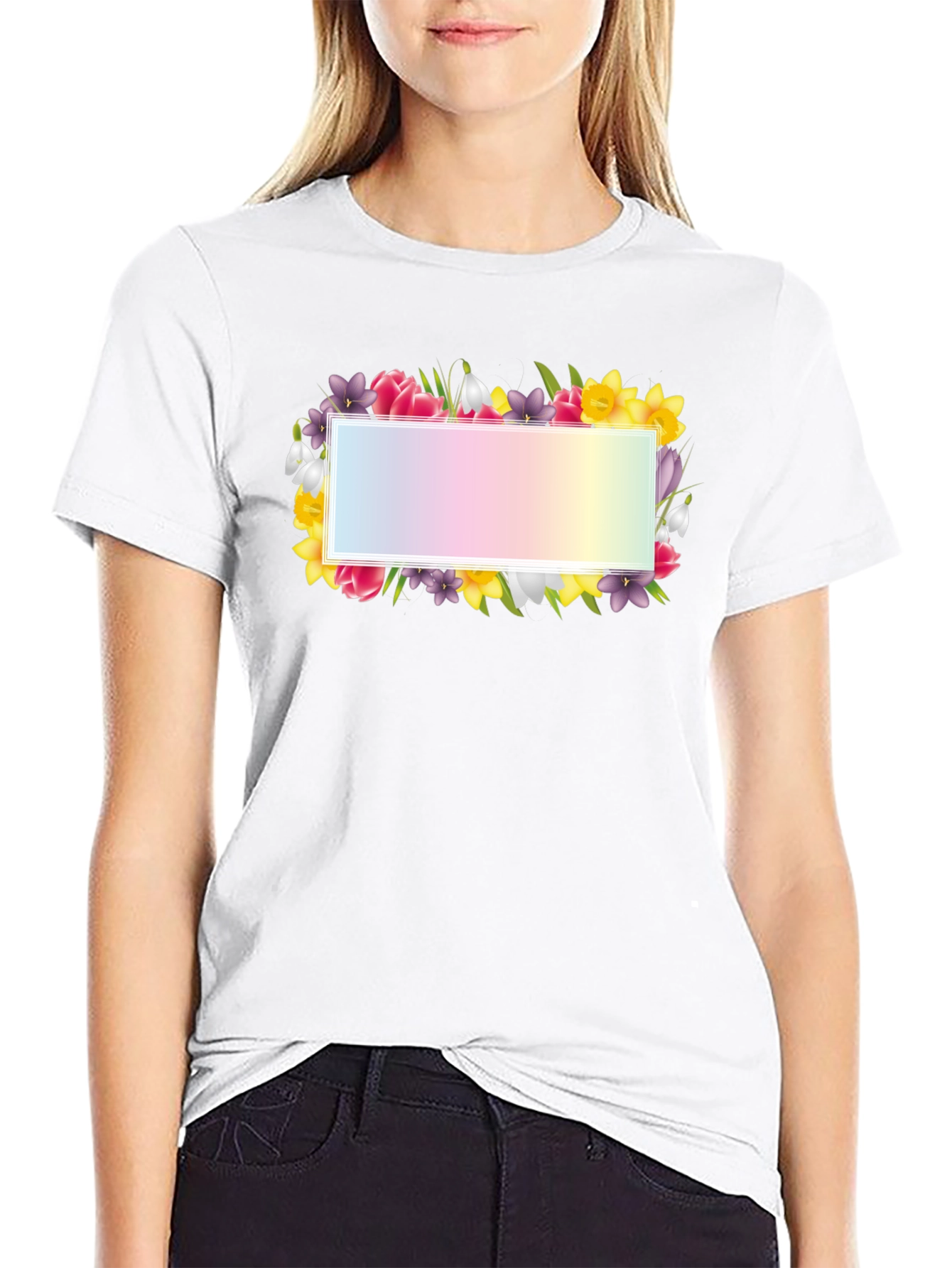 Floral Frame Graphic Tee - Black Cotton T-Shirt