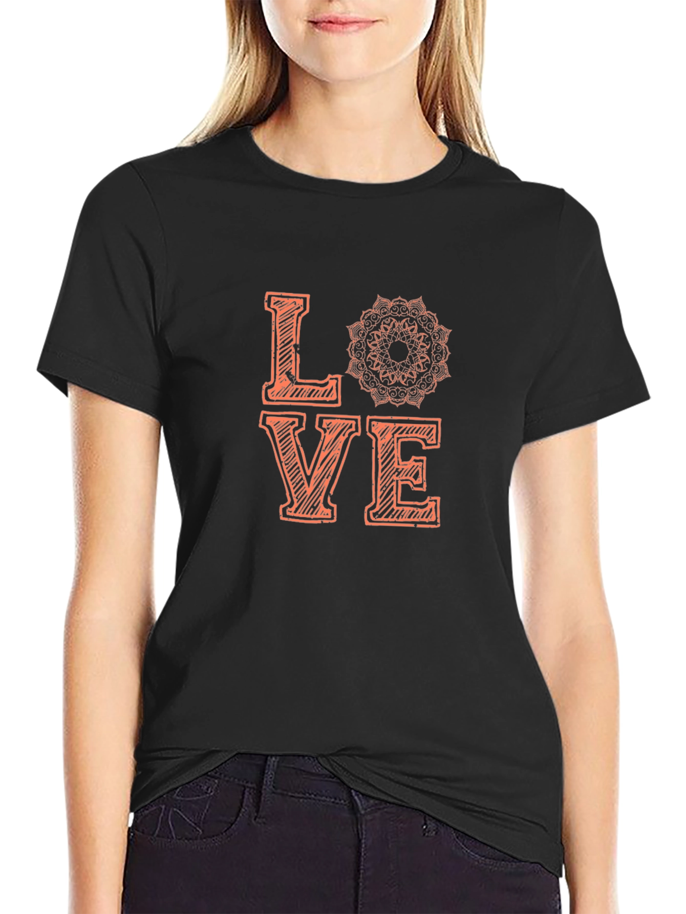 Love Mandala Graphic Tee - Stylish Black T-Shirt