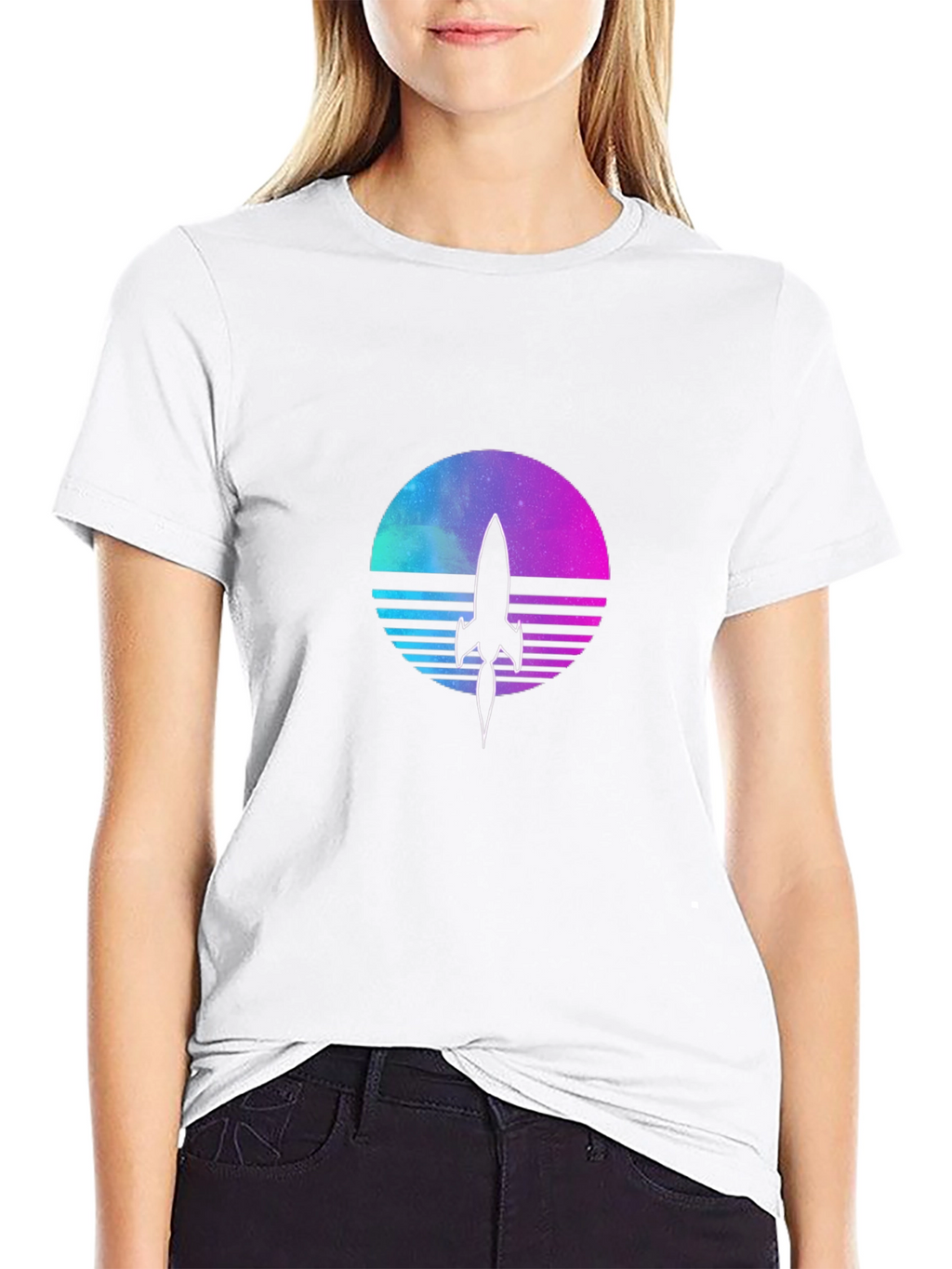 Retro Rocket T-Shirt - Galaxy Vaporwave Design