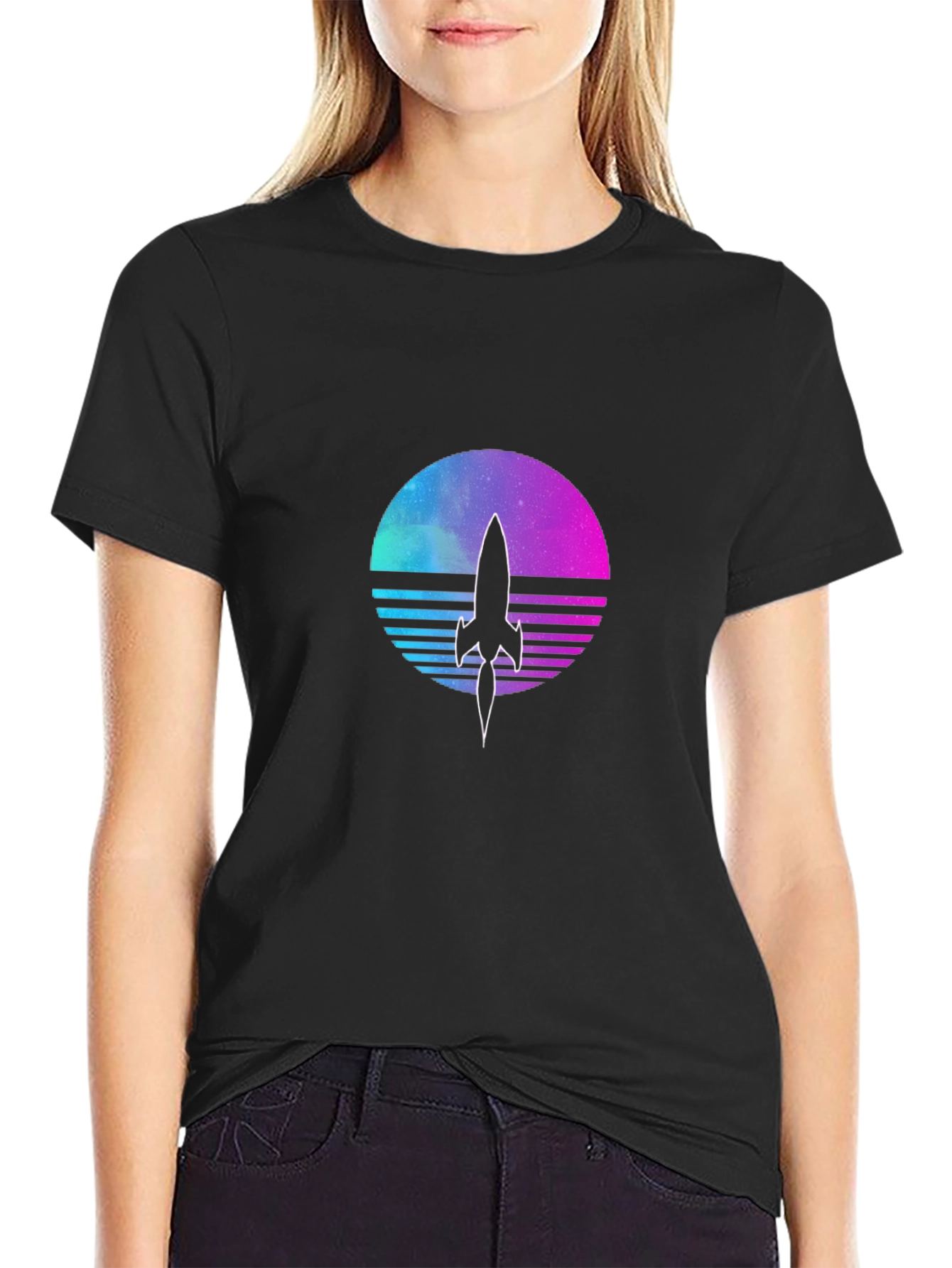 Retro Rocket T-Shirt - Galaxy Vaporwave Design