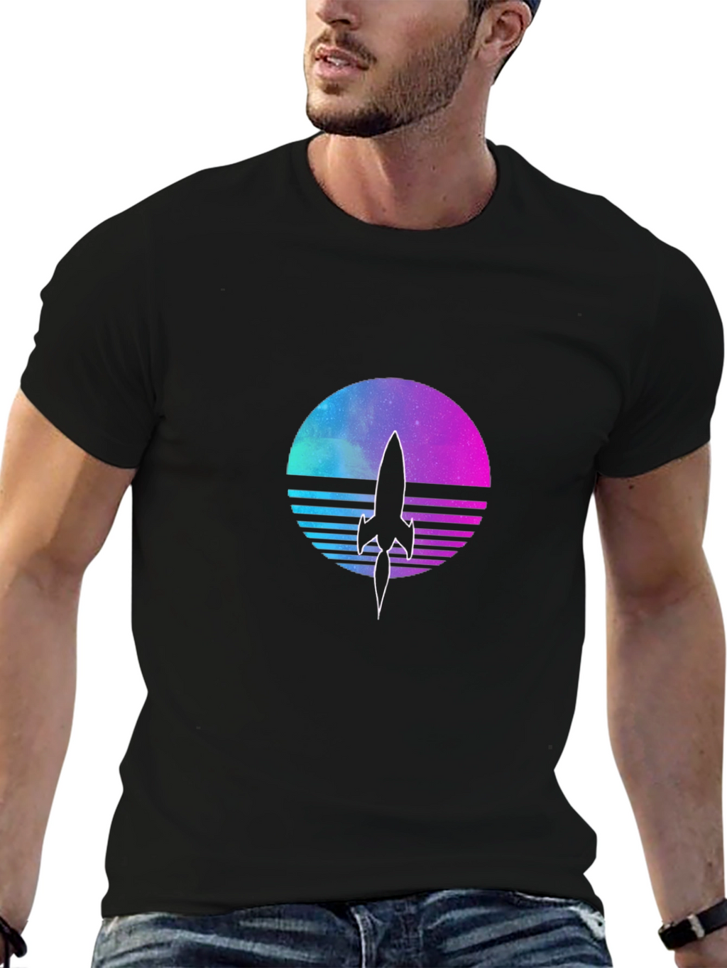Retro Rocket T-Shirt - Galaxy Vaporwave Design