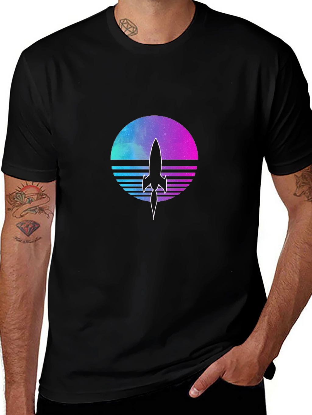 Retro Rocket T-Shirt - Galaxy Vaporwave Design