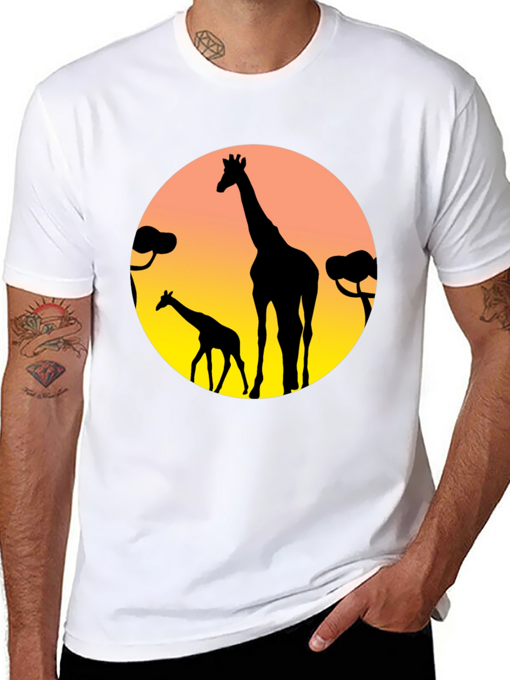 Giraffe Silhouette T-Shirt - Sunset Graphic Tee