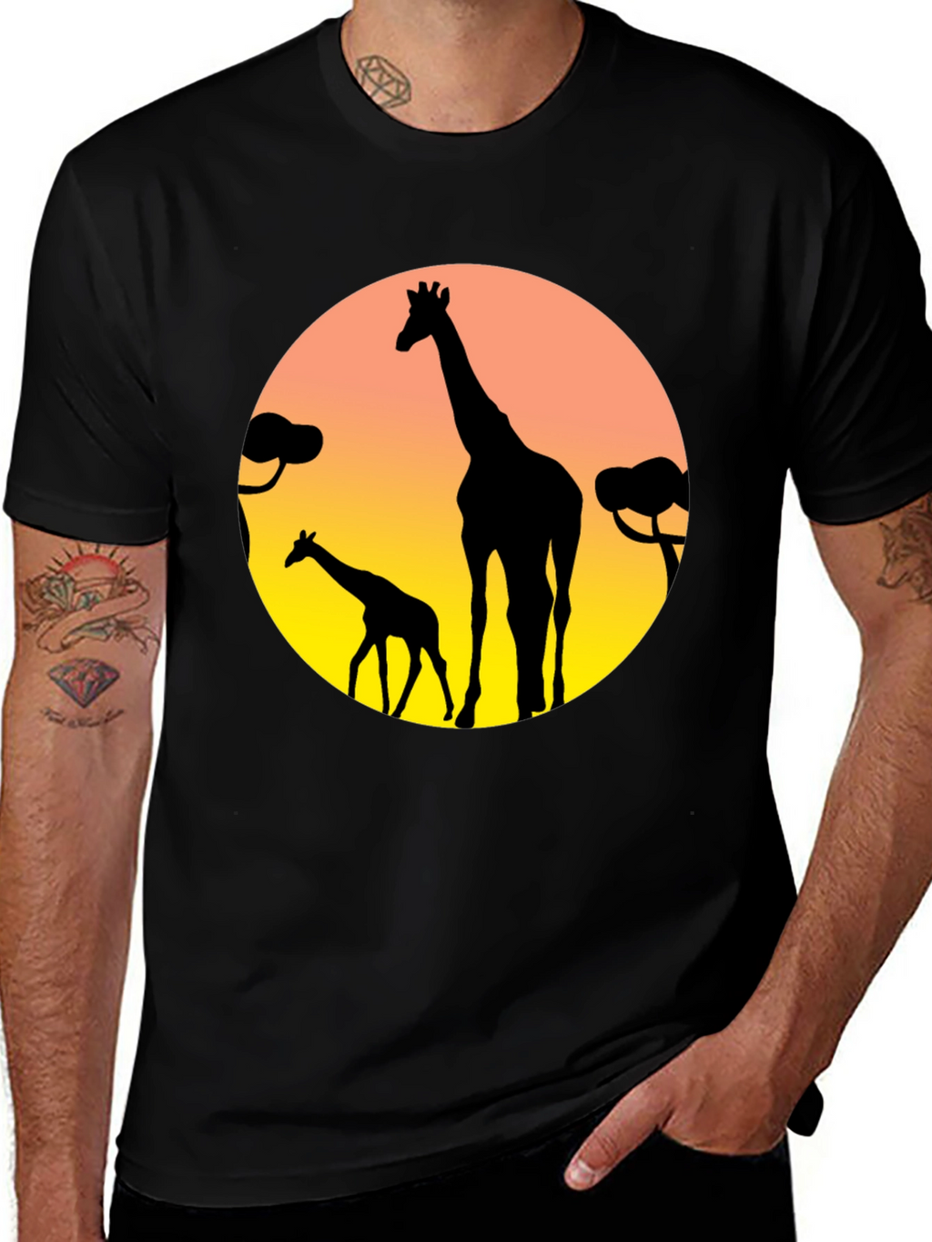 Giraffe Silhouette T-Shirt - Sunset Graphic Tee