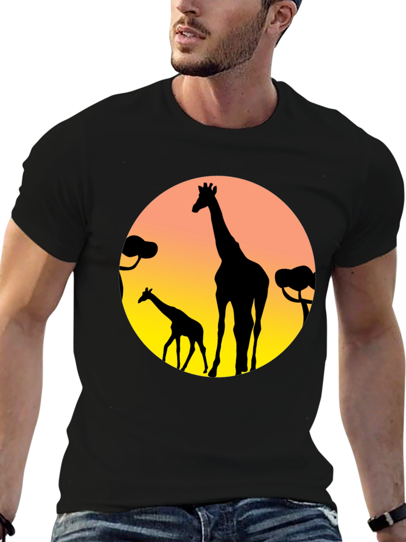 Giraffe Silhouette T-Shirt - Sunset Graphic Tee